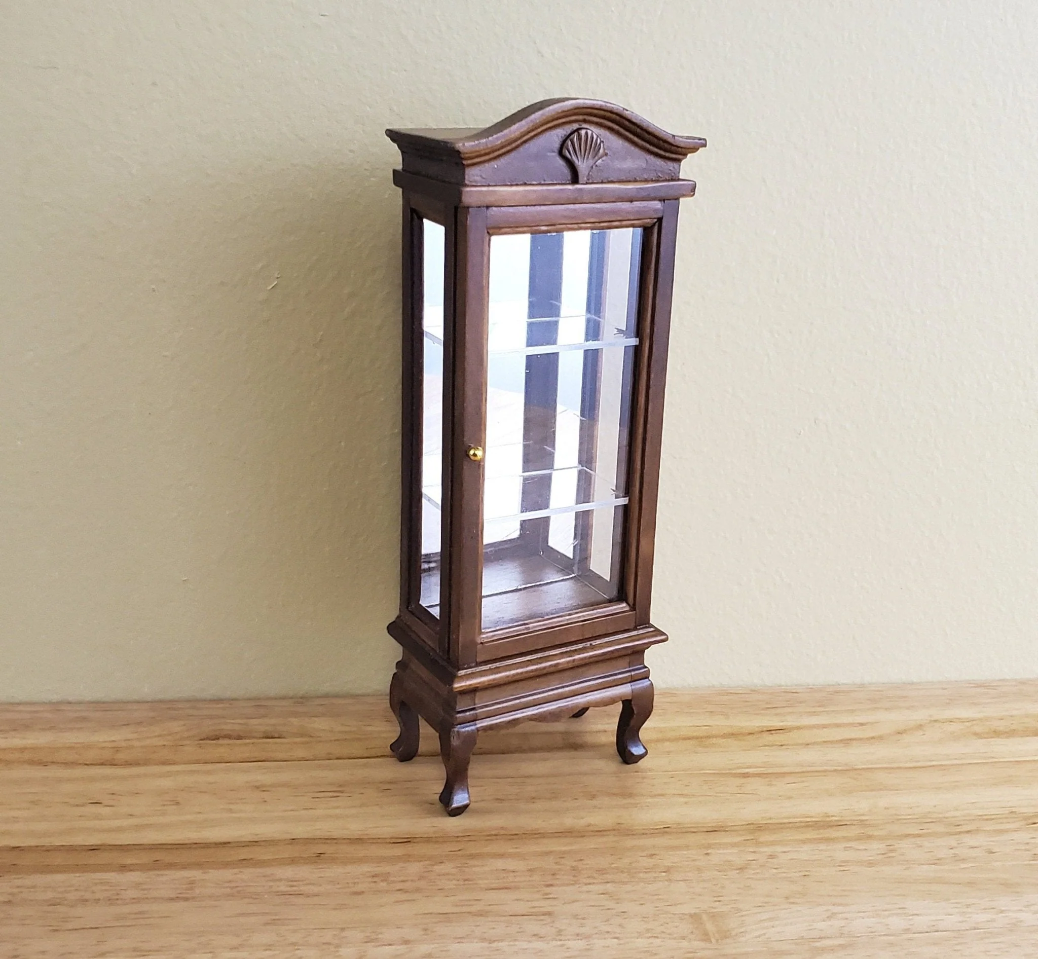 Dollhouse Miniature Curio Cabinet Mirrored Back Hutch Walnut Finish 1:12 Scale Furniture