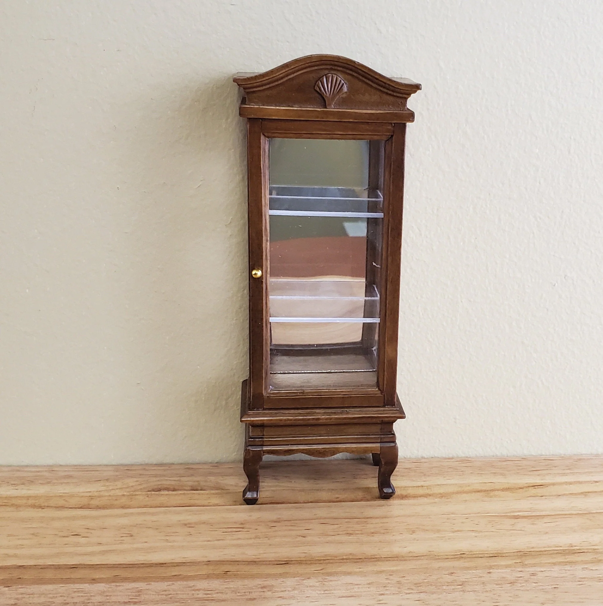 Dollhouse Miniature Curio Cabinet Mirrored Back Hutch Walnut Finish 1:12 Scale Furniture - Image 2