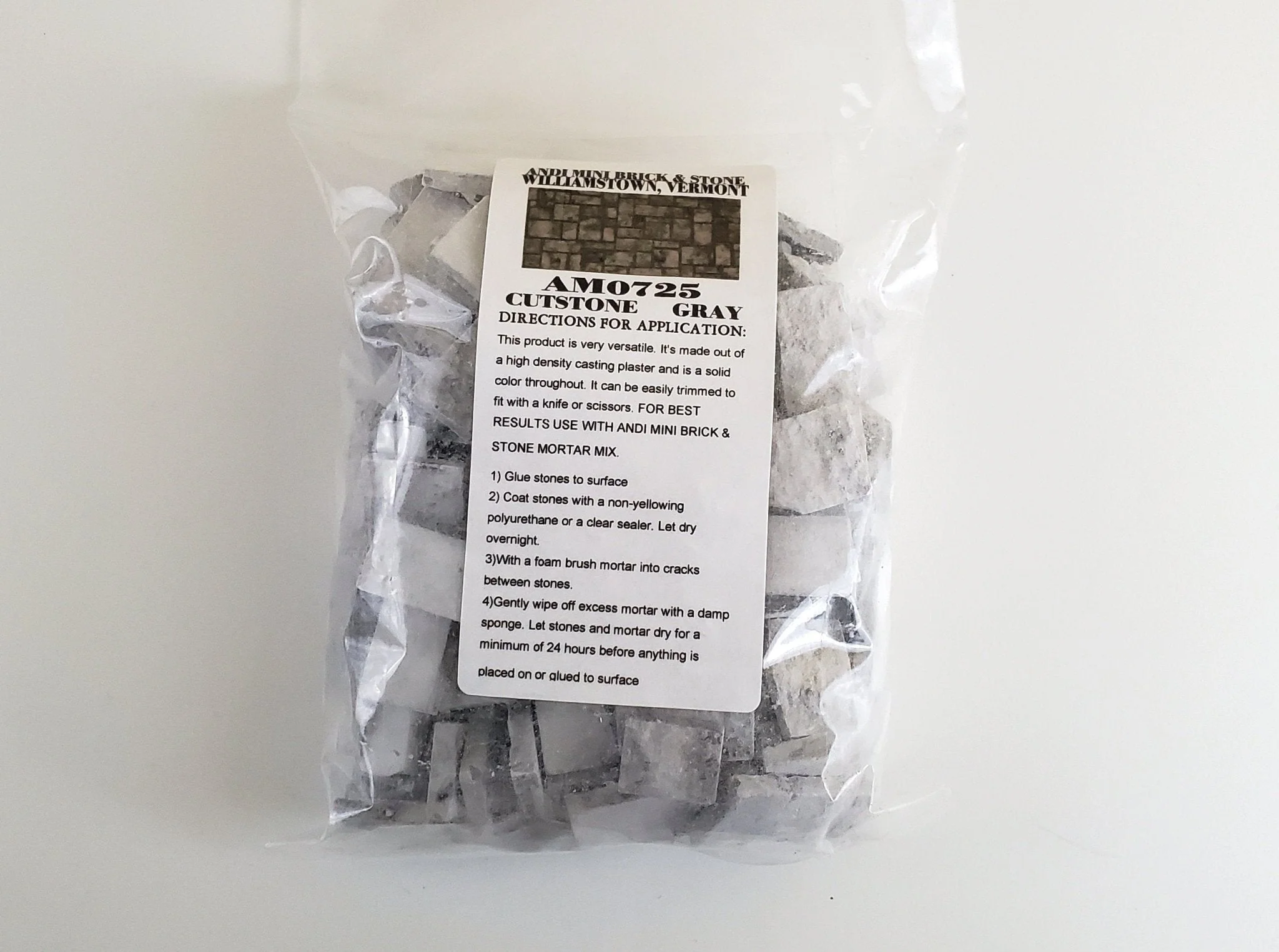 Dollhouse Miniature Cut Stone Gray by Andi Mini Brick & Stone 1:12 Scale 72 sq in AM0725