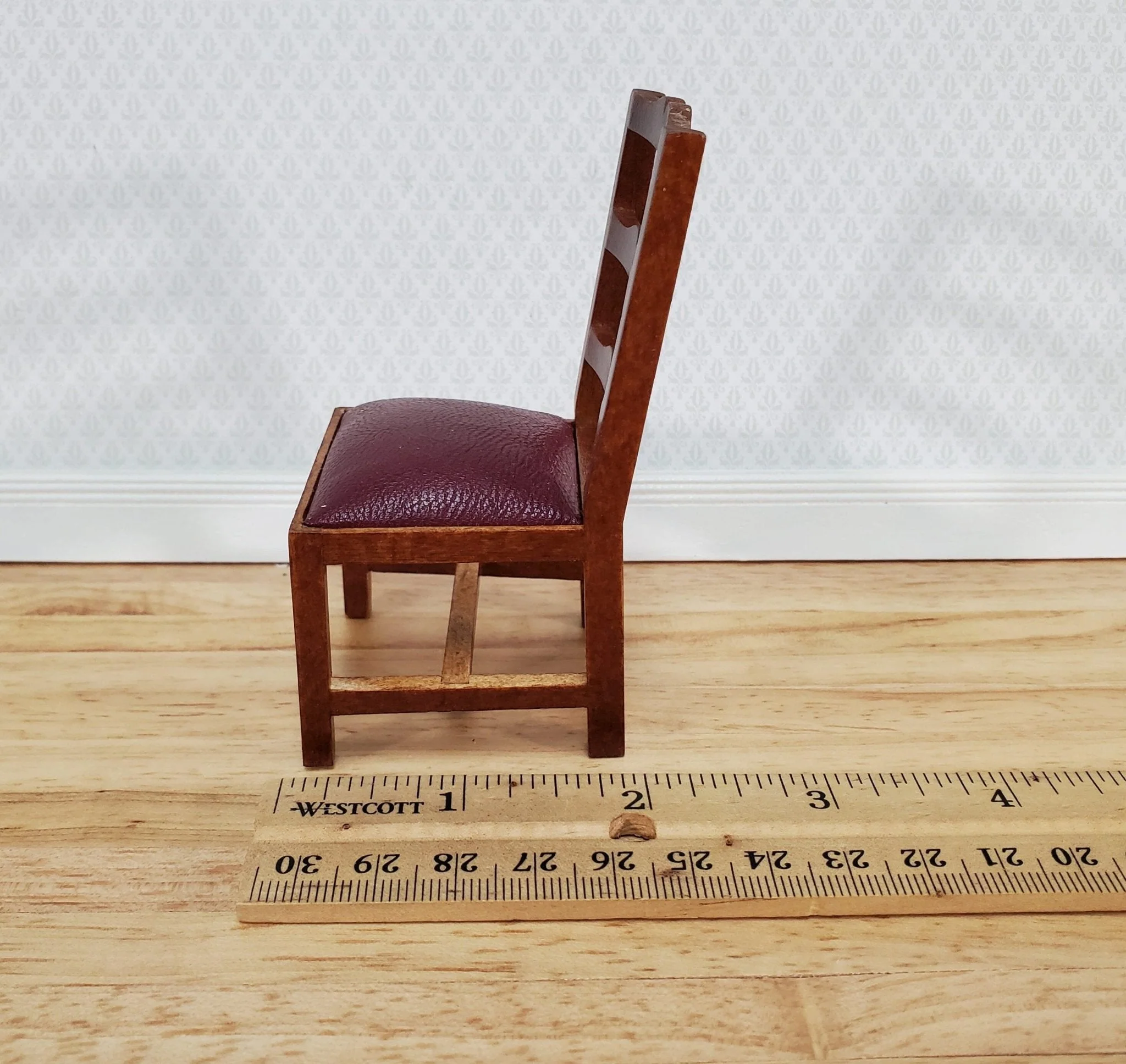Dollhouse Miniature Dining Chair Faux Leather Seat 1:12 Scale Walnut Finish - Image 6