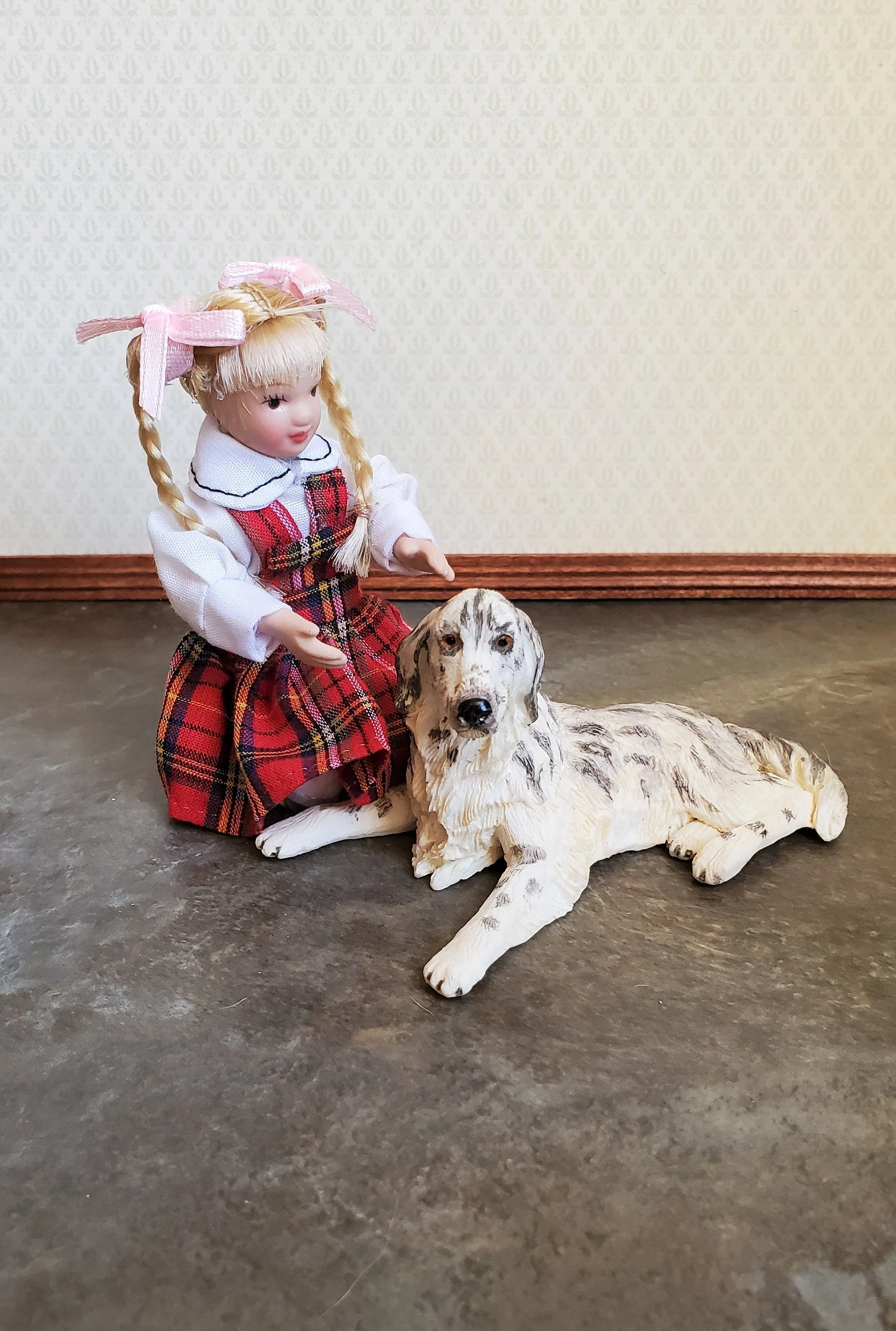 Dollhouse Miniature Dog English Setter Black & White 1:12 Scale Pet Animal - Image 4