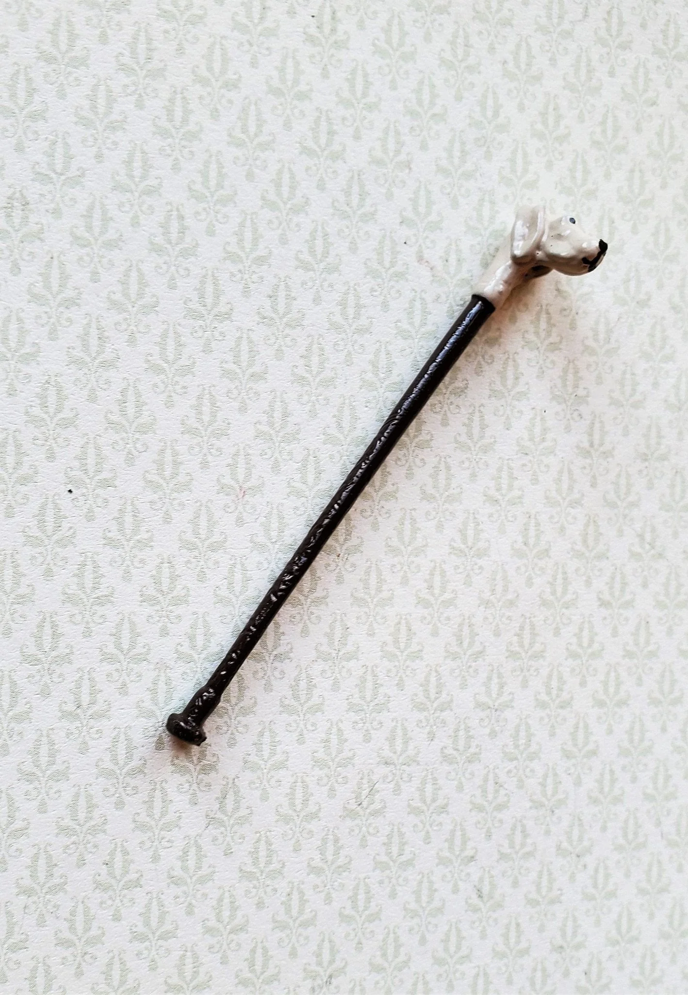 Dollhouse Miniature Dog Head Walking Cane Metal Black & Brown 2 1/2" 1:12 Scale - Image 2