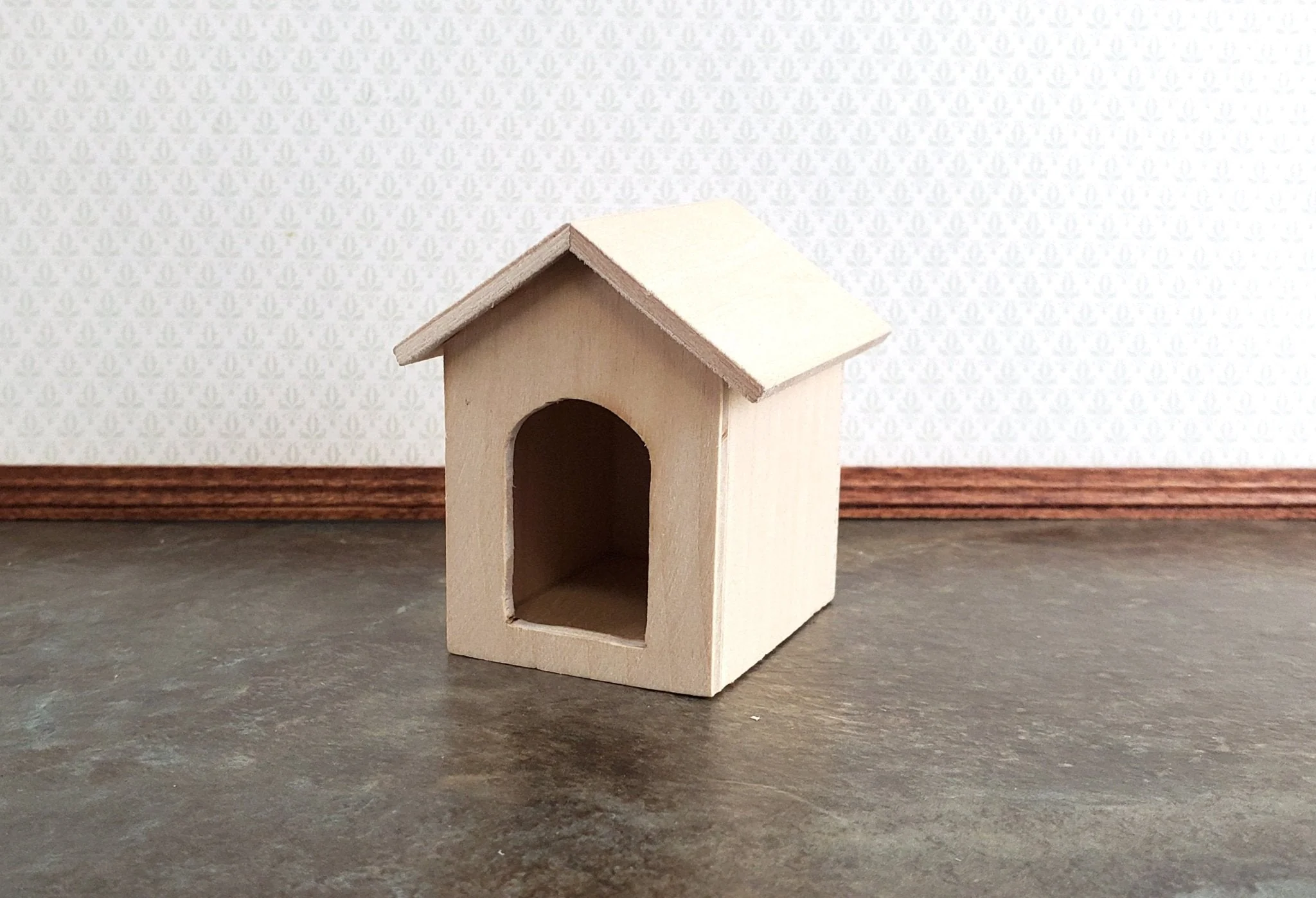 Dollhouse Miniature Dog House Kennel Small Unpainted Wood 1:12 Scale