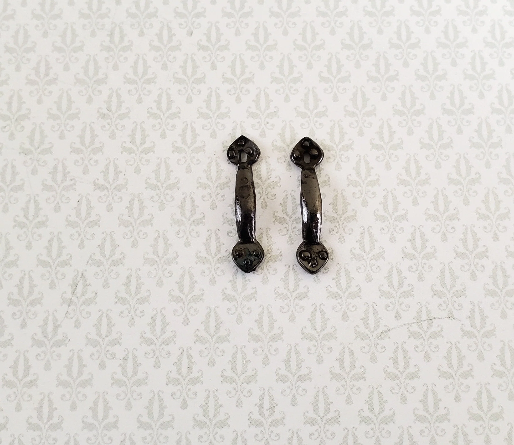 Dollhouse Miniature Door Handles with Keyhole Tudor Style x2 Black Chrome Finish 1:12 Scale