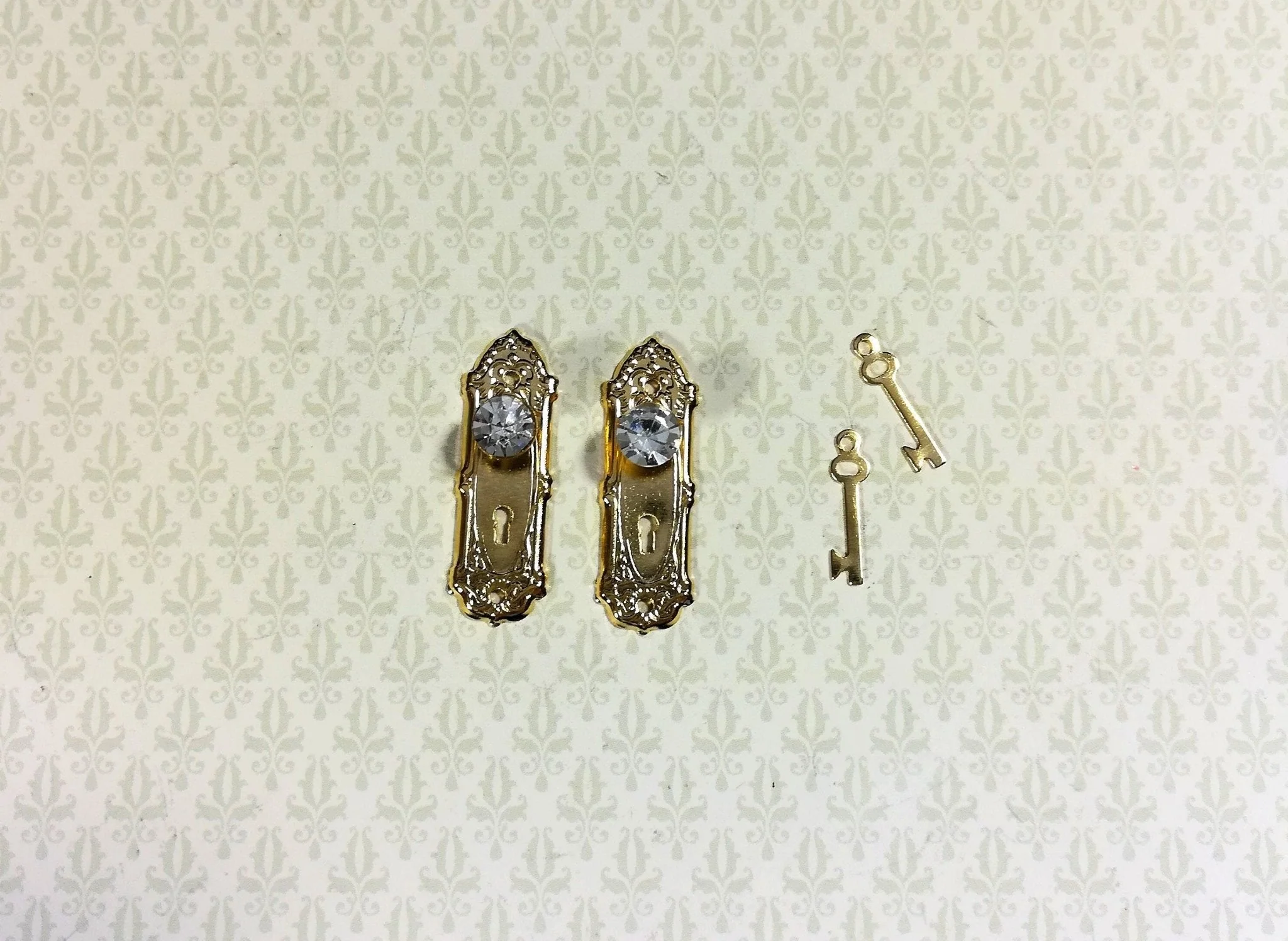 Dollhouse Miniature Doorknobs Gold Fancy Crystal Knobs Metal 1:12 Scale CLA05687