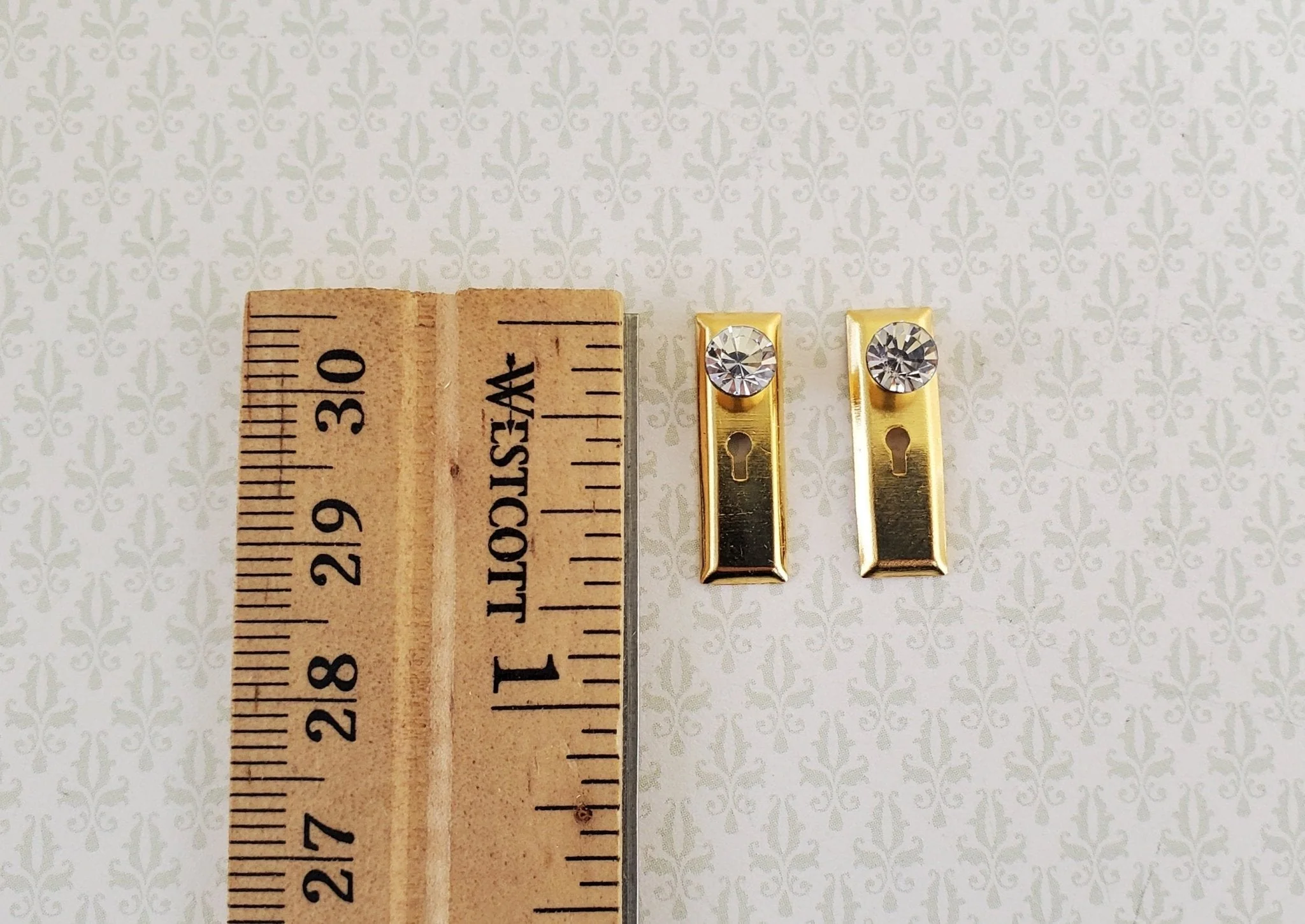 Dollhouse Miniature Doorknobs Handles Gold with Crystal Knobs Metal 1:12 Scale - Image 3