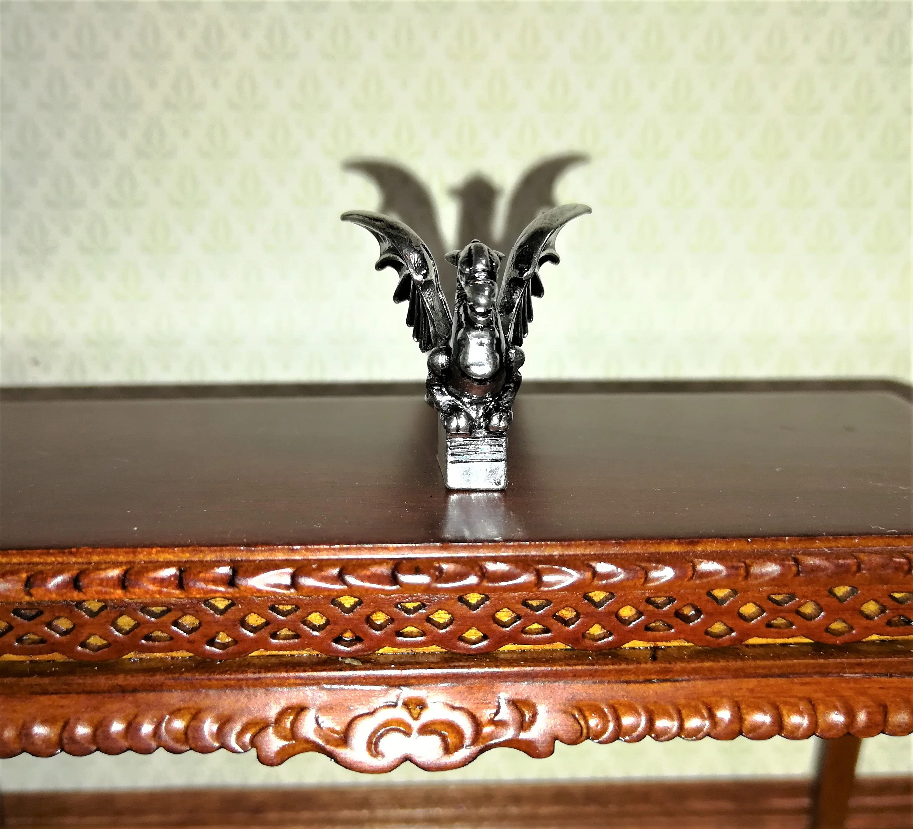 Miniature Dragon Statue Silver Metal 1:12 Scale Dollhouse 7/8" Tall Detailed - Image 4