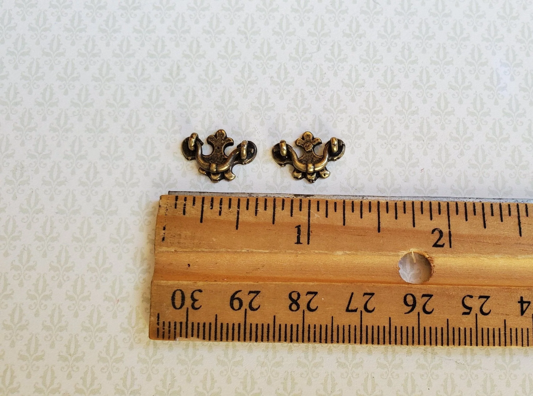 Dollhouse Miniature Drawer Pull or Handle x2 Fleur De Lis Style 1:12 Scale Antique Bronze - Image 2