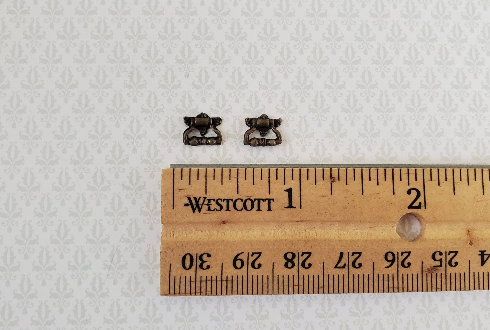 Dollhouse Miniature Drawer Pulls Antique Style Fancy x2 Antique Bronze Finish 1:12 Scale - Image 3