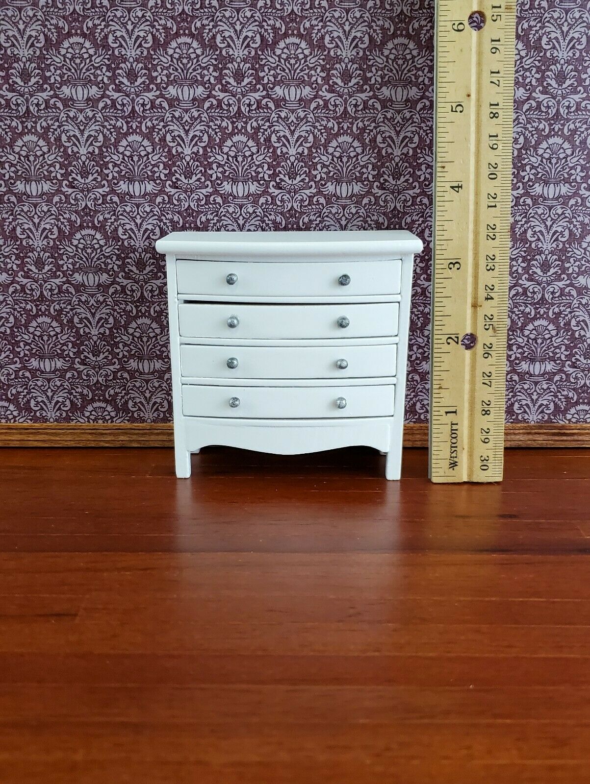 Dollhouse Miniature Dresser 4 Drawer Wood White Finish 1:12 Scale Furniture - Image 3