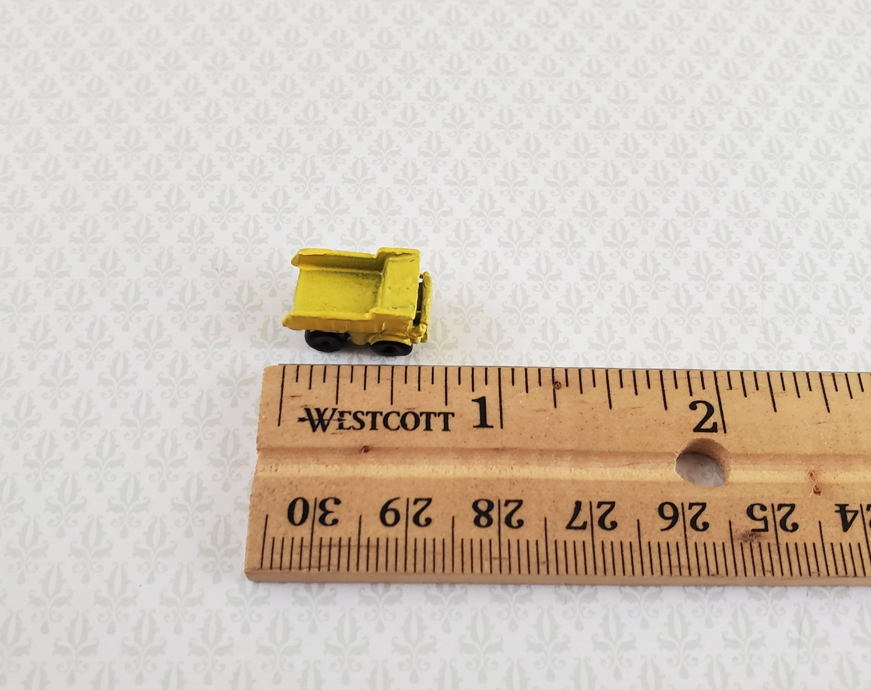 Dollhouse Miniature Dump Truck Toy Yellow & Black Metal 1:12 Scale - Image 3