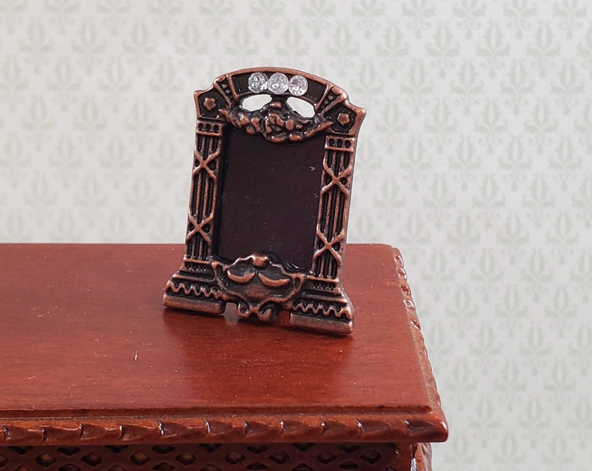 Dollhouse Miniature Fancy Photo Frame with Rhinestones Bonze 1:12 Scale Art Deco