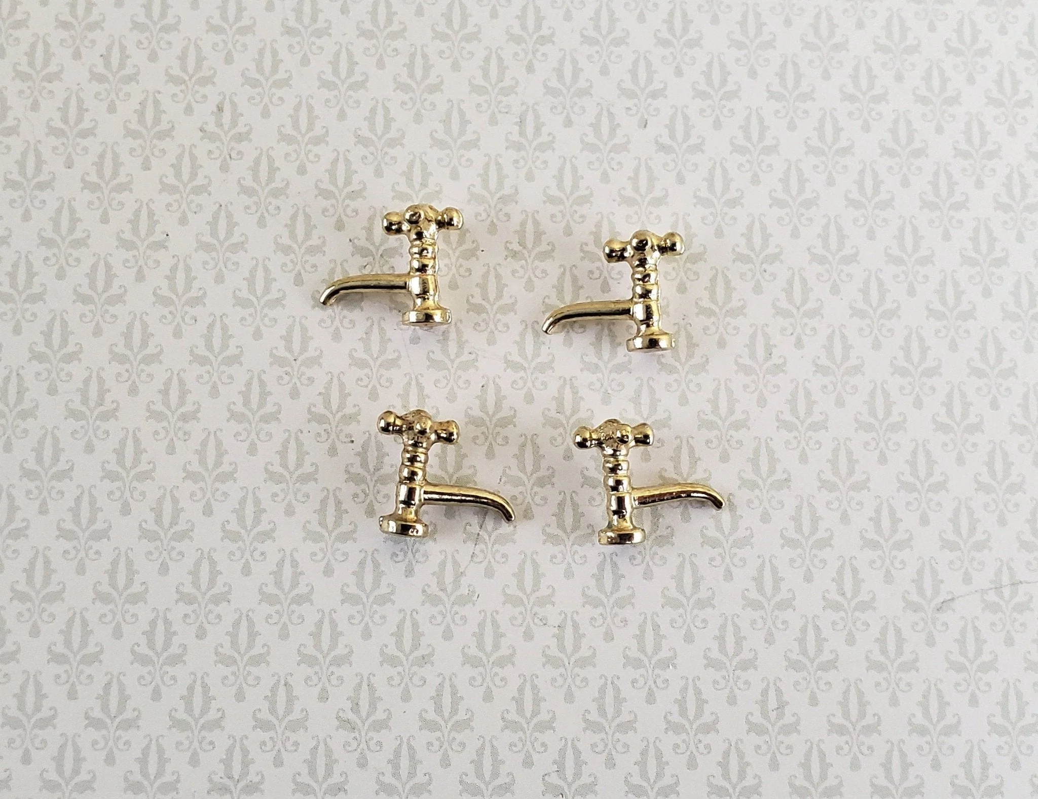 Dollhouse Miniature Faucet Taps x4 for Kitchen or Bathroom Sink 1:12 Scale Gold Metal S1209
