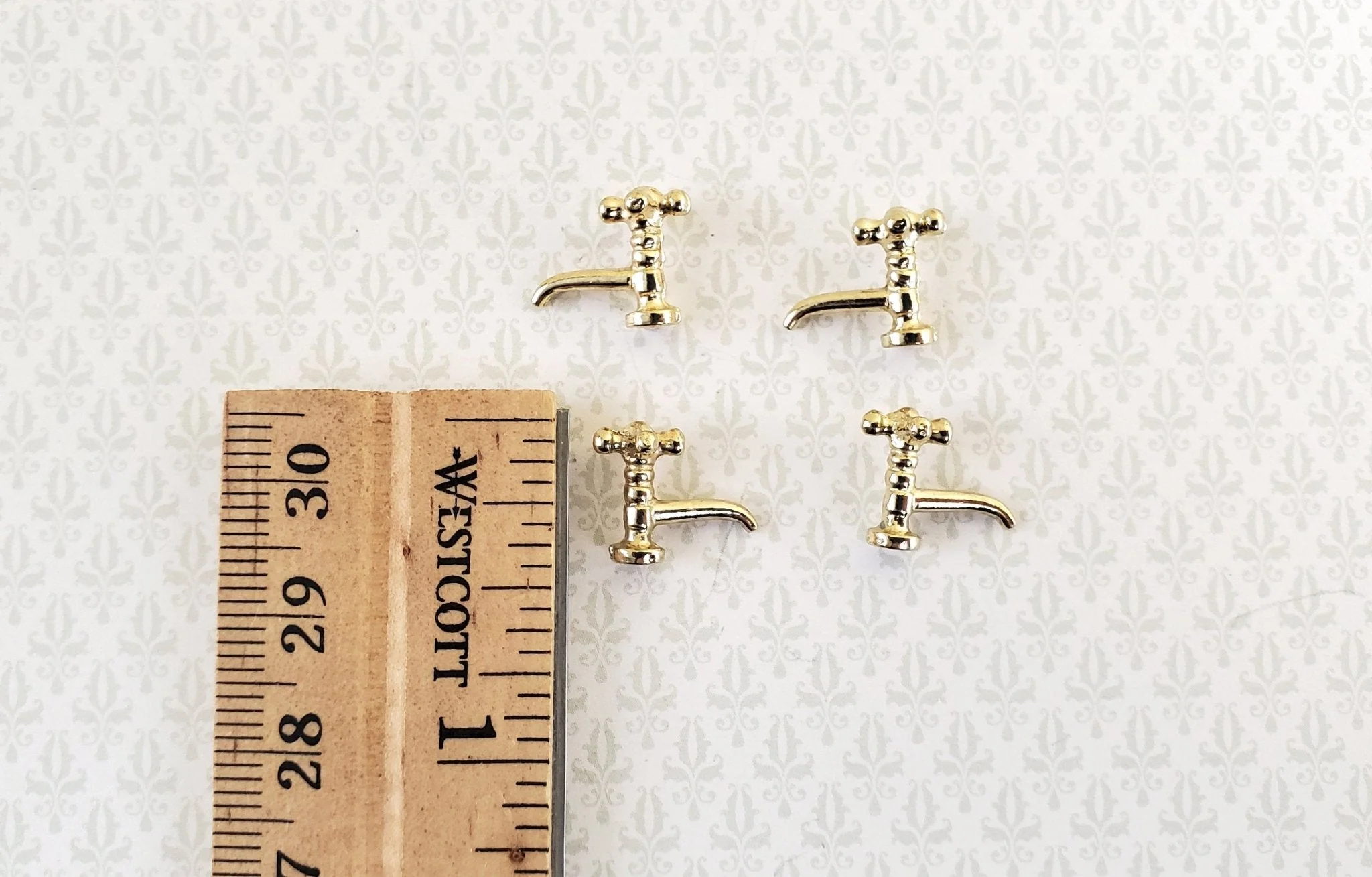 Dollhouse Miniature Faucet Taps x4 for Kitchen or Bathroom Sink 1:12 Scale Gold Metal S1209 - Image 3