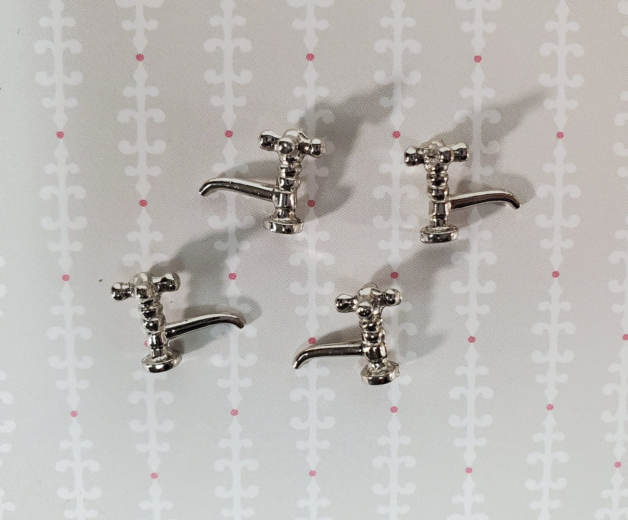 Dollhouse Miniature Faucet Taps x4 for Kitchen or Bathroom Sink 1:12 Scale Silver Metal S1209C - Image 2