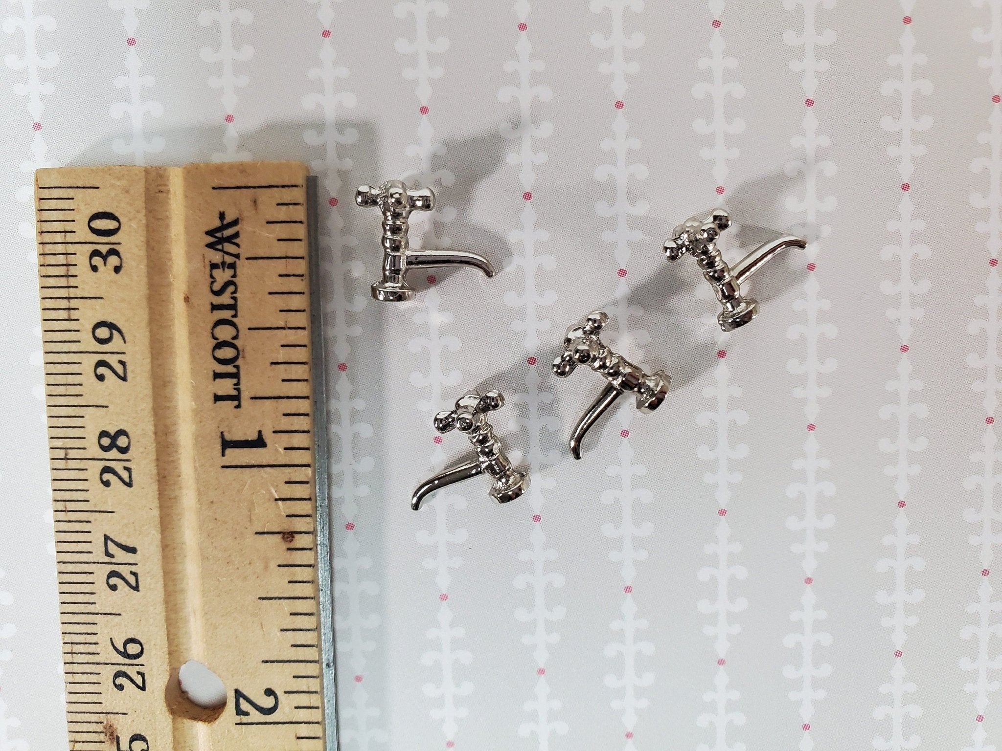 Dollhouse Miniature Faucet Taps x4 for Kitchen or Bathroom Sink 1:12 Scale Silver Metal S1209C - Image 4