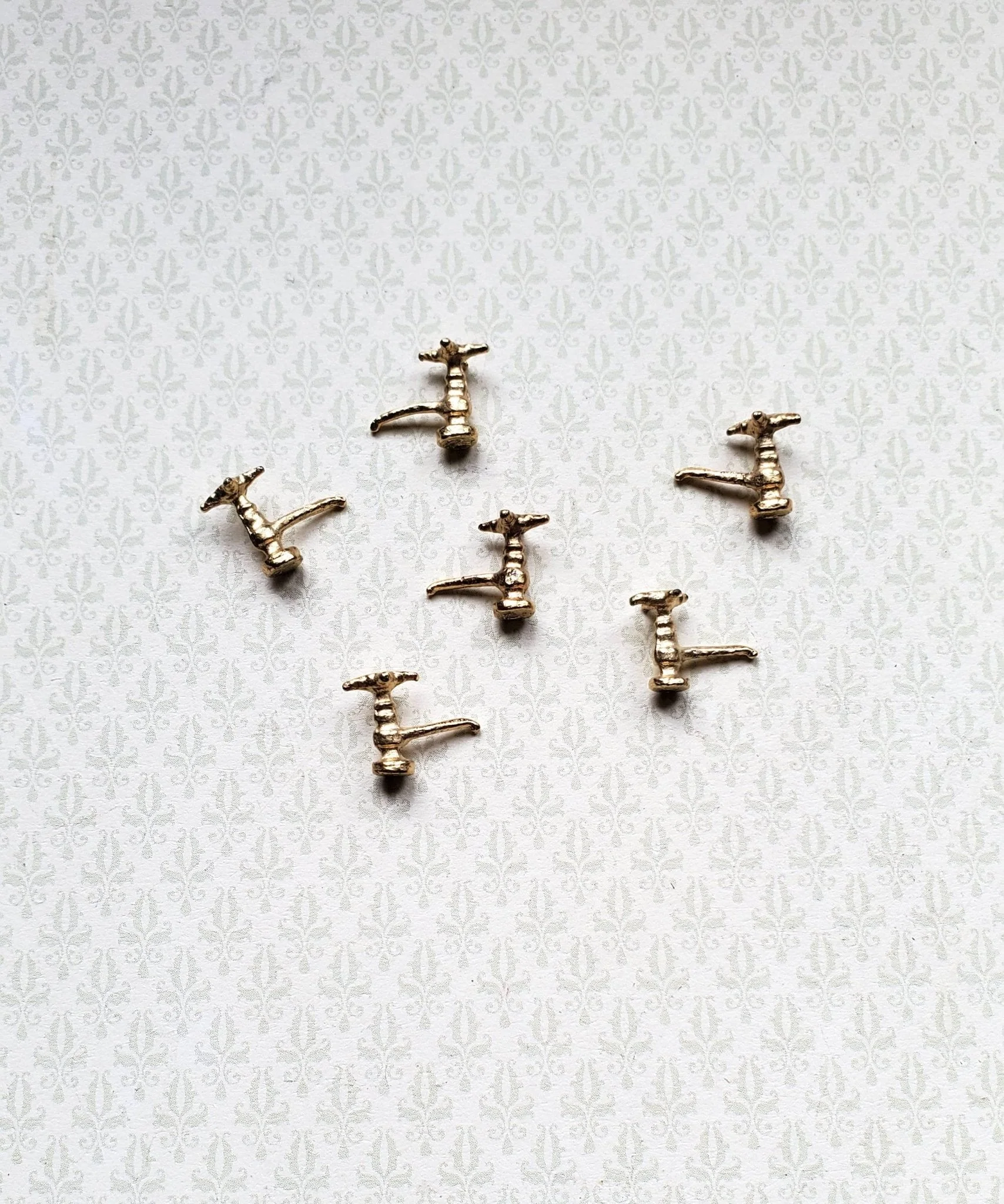 Dollhouse Miniature Faucet Taps x6 for Kitchen or Bathroom Sink 1:12 Scale Gold Metal