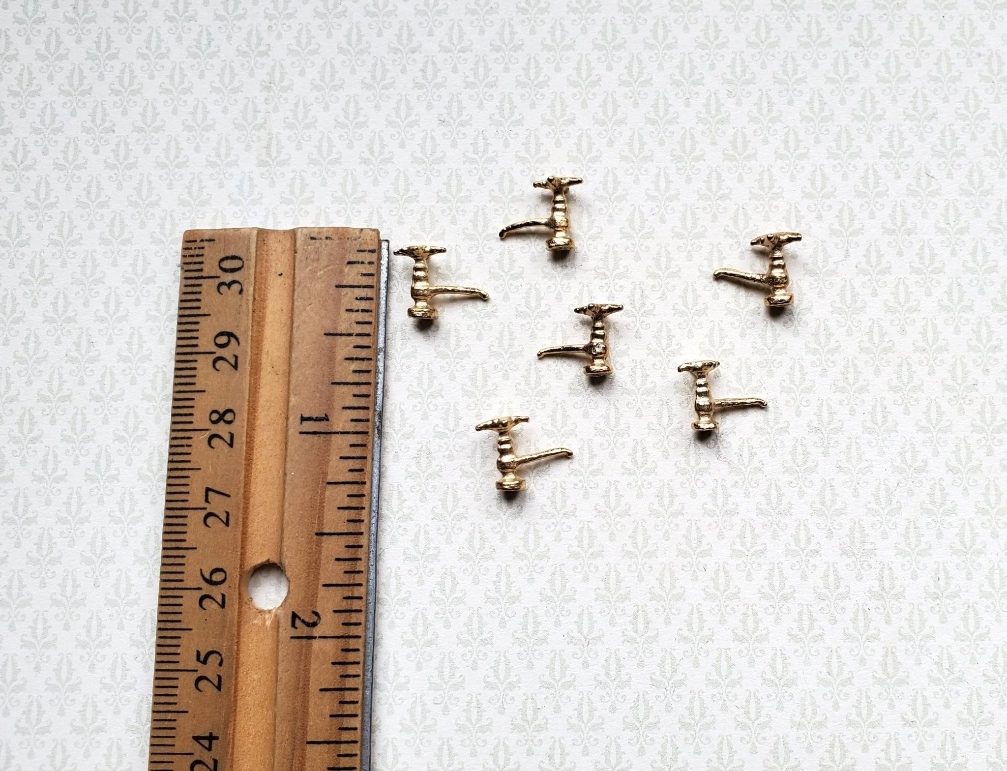 Dollhouse Miniature Faucet Taps x6 for Kitchen or Bathroom Sink 1:12 Scale Gold Metal - Image 2