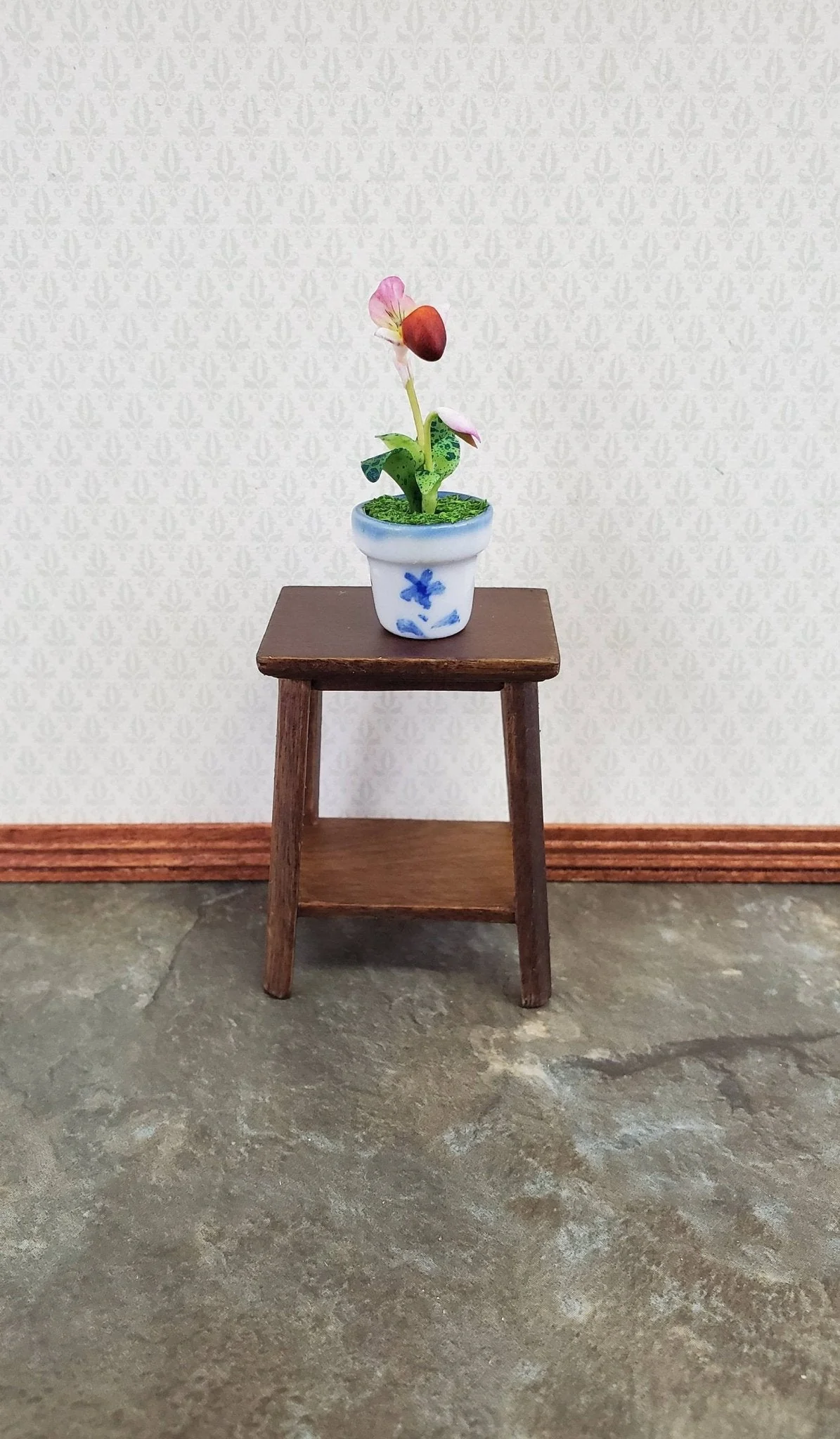 Dollhouse Miniature Fern or Plant Stand Side Table Walnut Finish 1:12 Scale Furniture - Image 3