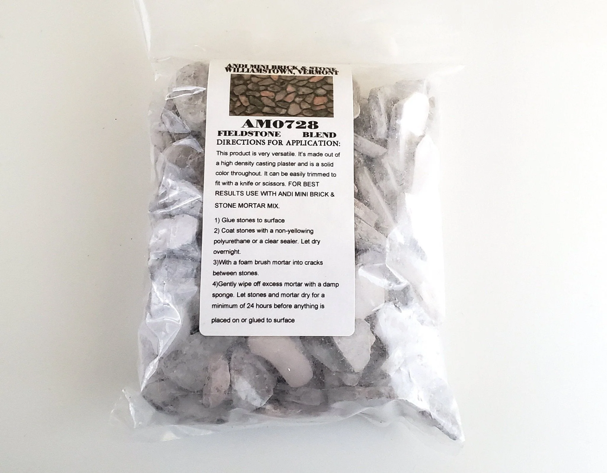 Dollhouse Miniature Fieldstone Cobblestone Gray Blend by Andi Mini Brick & Stone 1:12 Scale 72 sq in AM0728