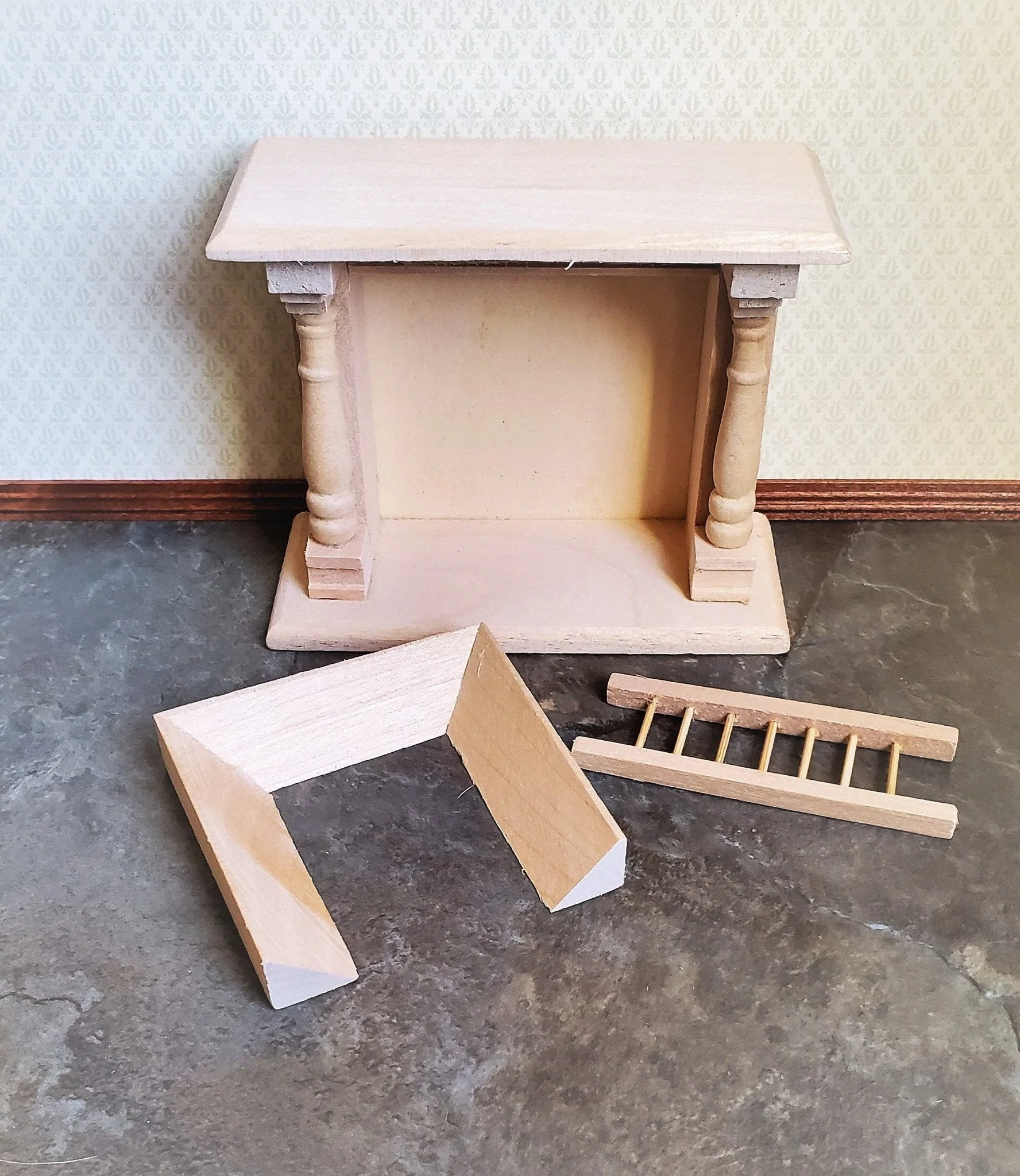 Dollhouse Miniature Fireplace Large DIY 1:12 Scale Furniture Unfinished Wood - Image 3