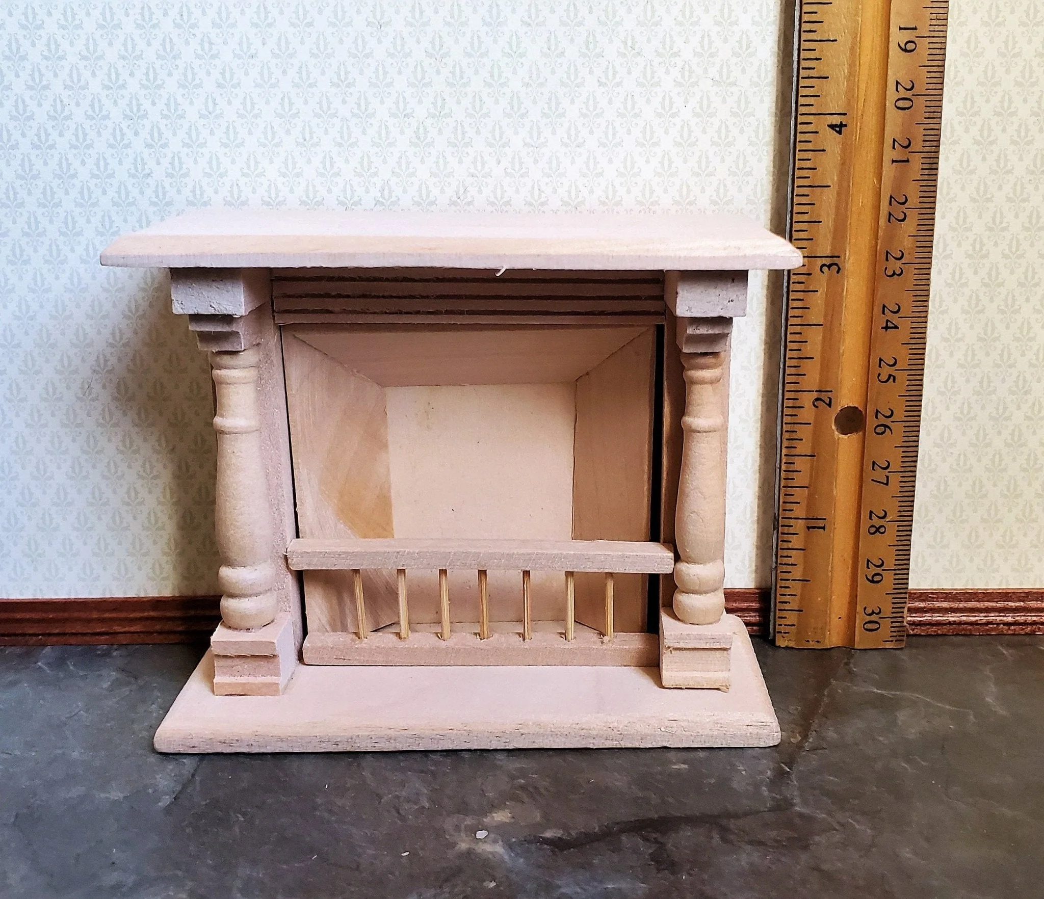 Dollhouse Miniature Fireplace Large DIY 1:12 Scale Furniture Unfinished Wood - Image 4