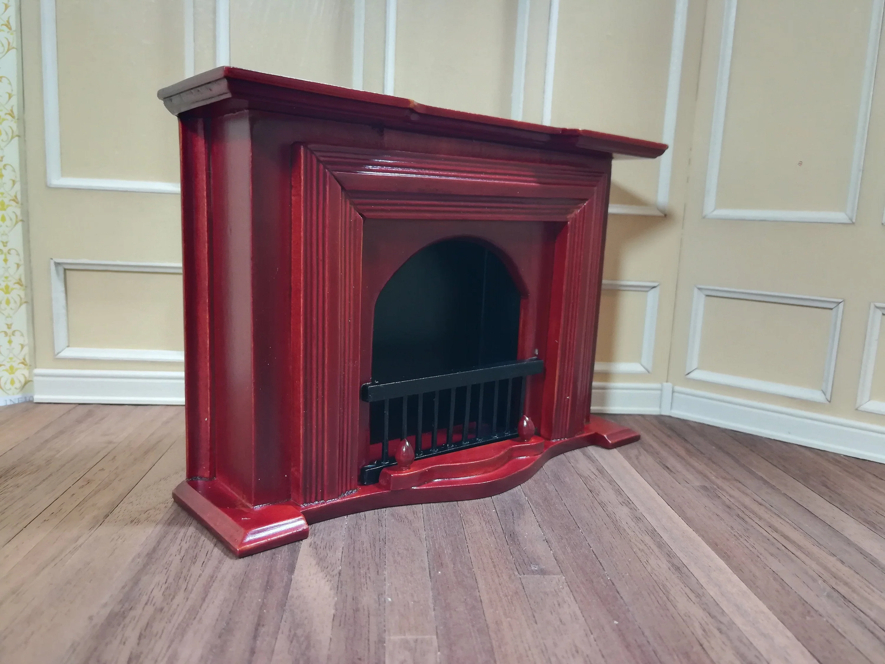 Dollhouse Wood Fireplace Large Mahogany Finish 1:12 Scale Miniature Furniture - Image 2