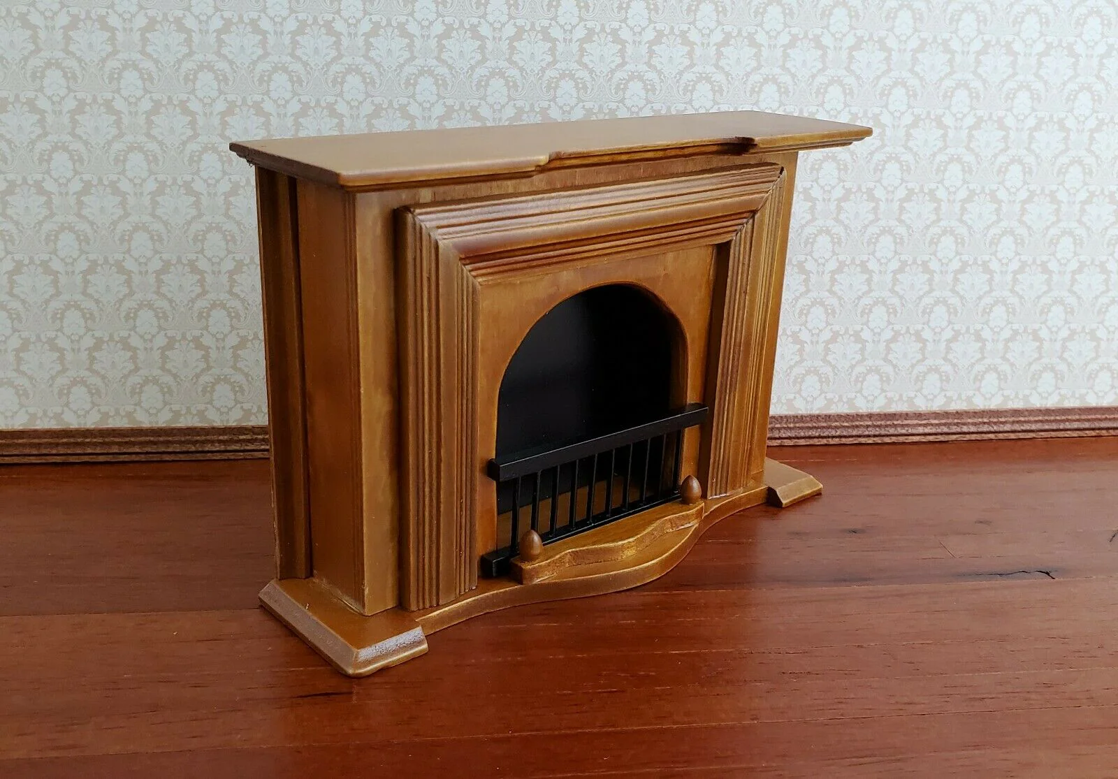 Dollhouse Miniature Fireplace Large Walnut Finish 1:12 Scale Furniture - Image 2