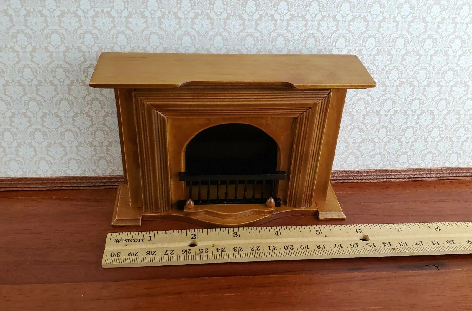 Dollhouse Miniature Fireplace Large Walnut Finish 1:12 Scale Furniture - Image 4