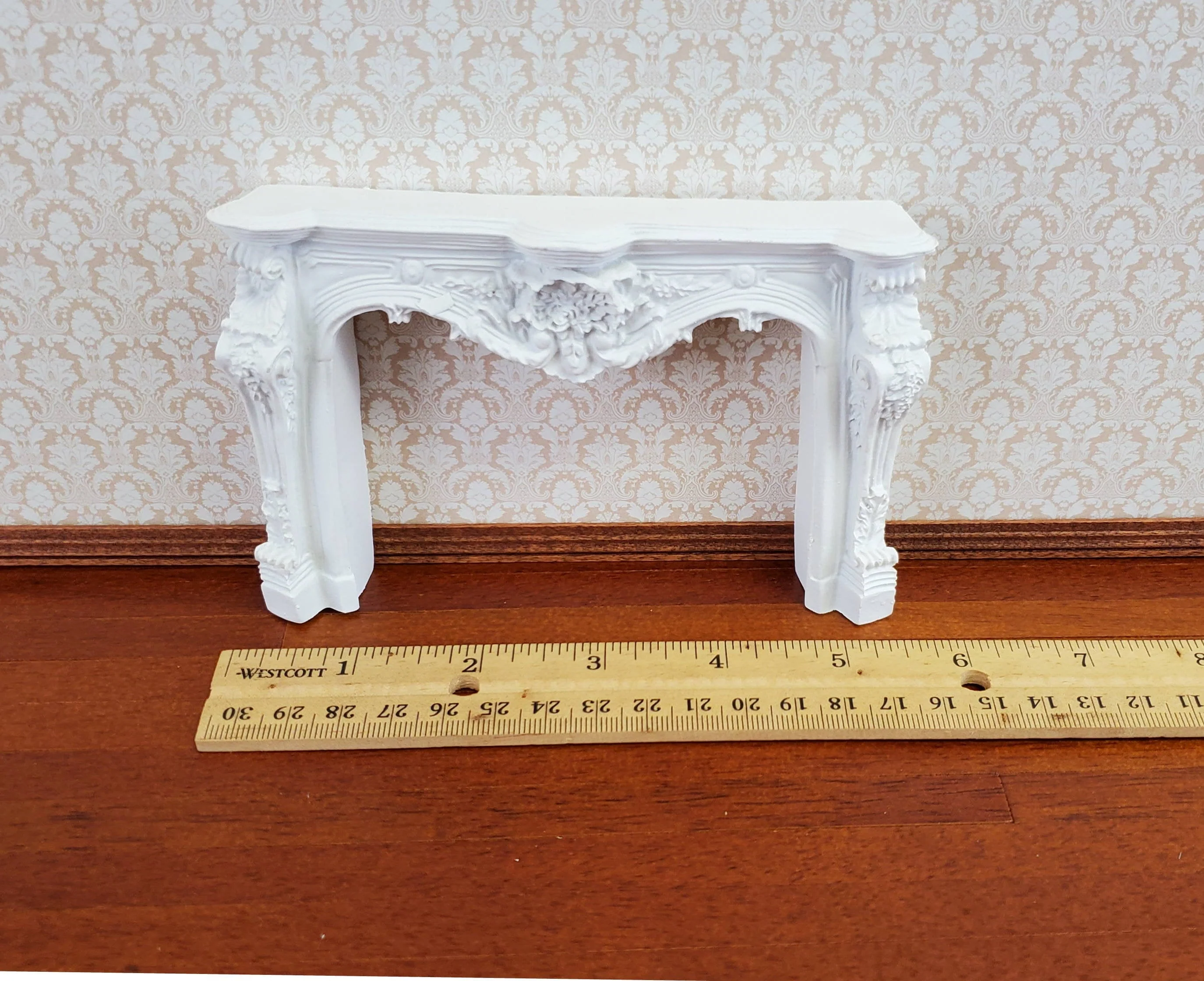 Dollhouse Miniature Fireplace White Large Ornate Resin 1:12 Scale Furniture - Image 3