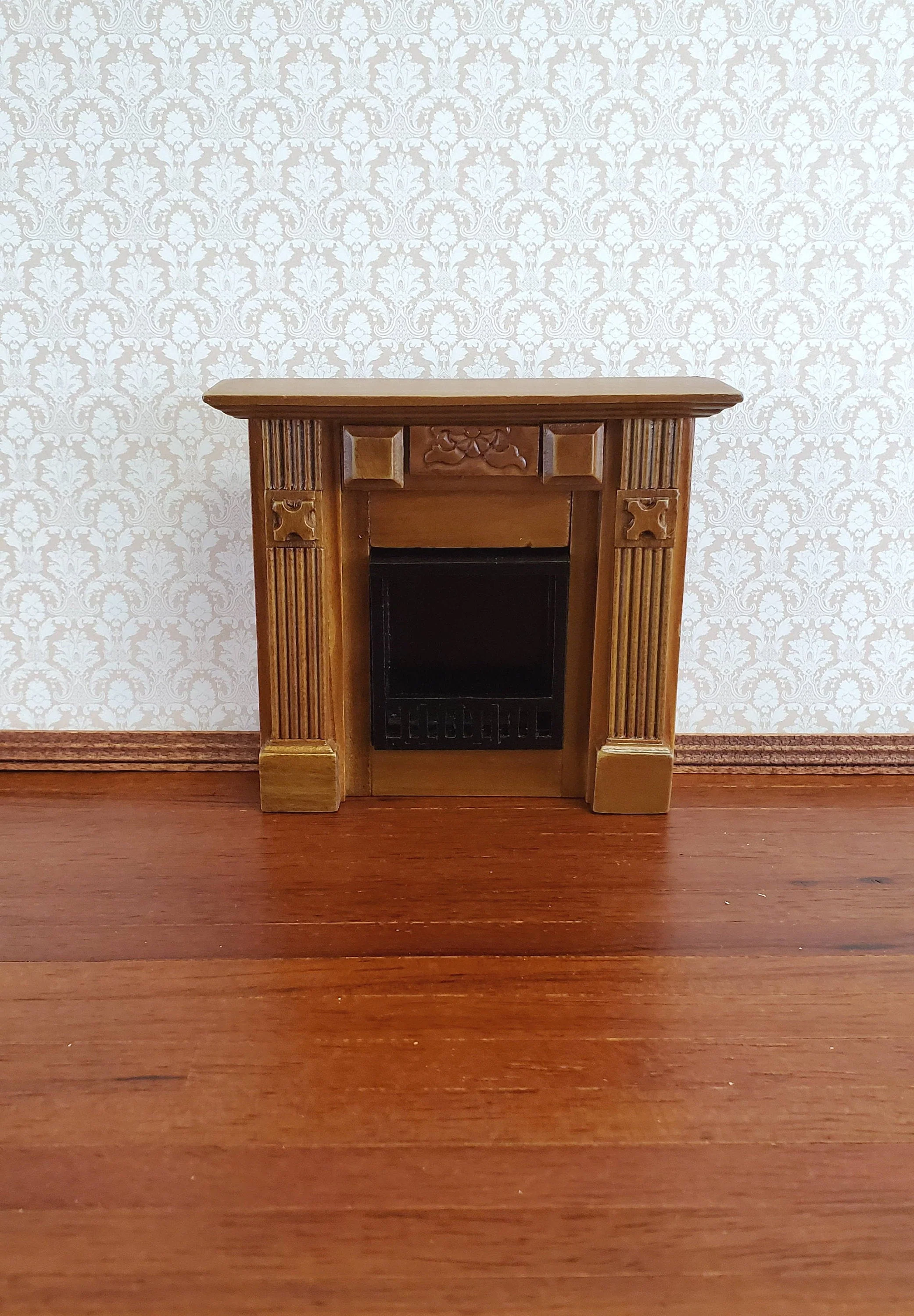 Dollhouse Miniature Fireplace Wood Walnut Finish Small 1:12 Scale Furniture - Image 2