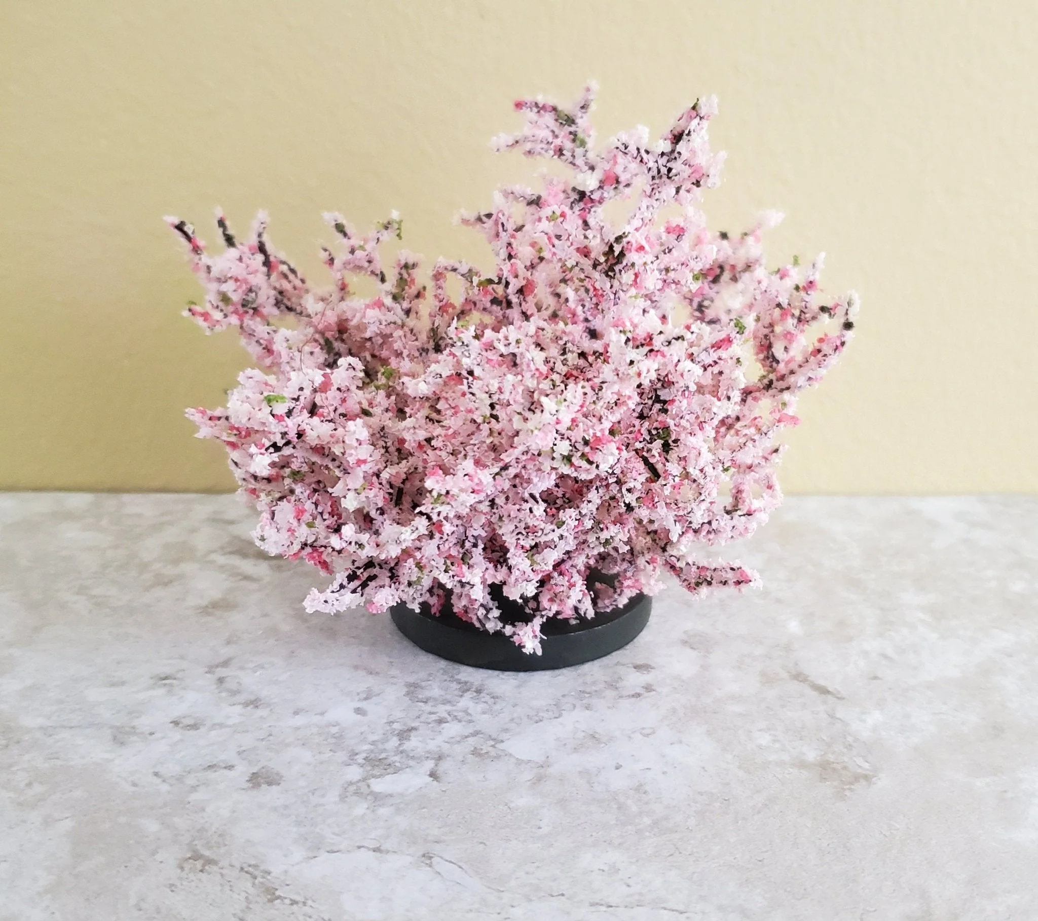 Dollhouse Miniature Flowering Shrub Bush Large Pink & White on Base 1:12 Scale