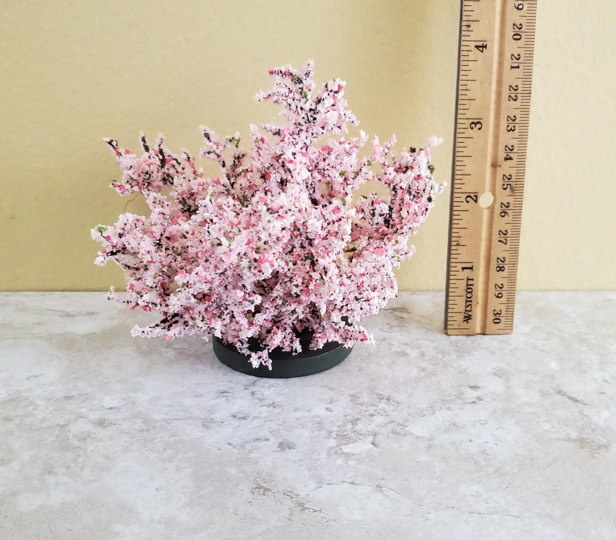 Dollhouse Miniature Flowering Shrub Bush Large Pink & White on Base 1:12 Scale - Image 2