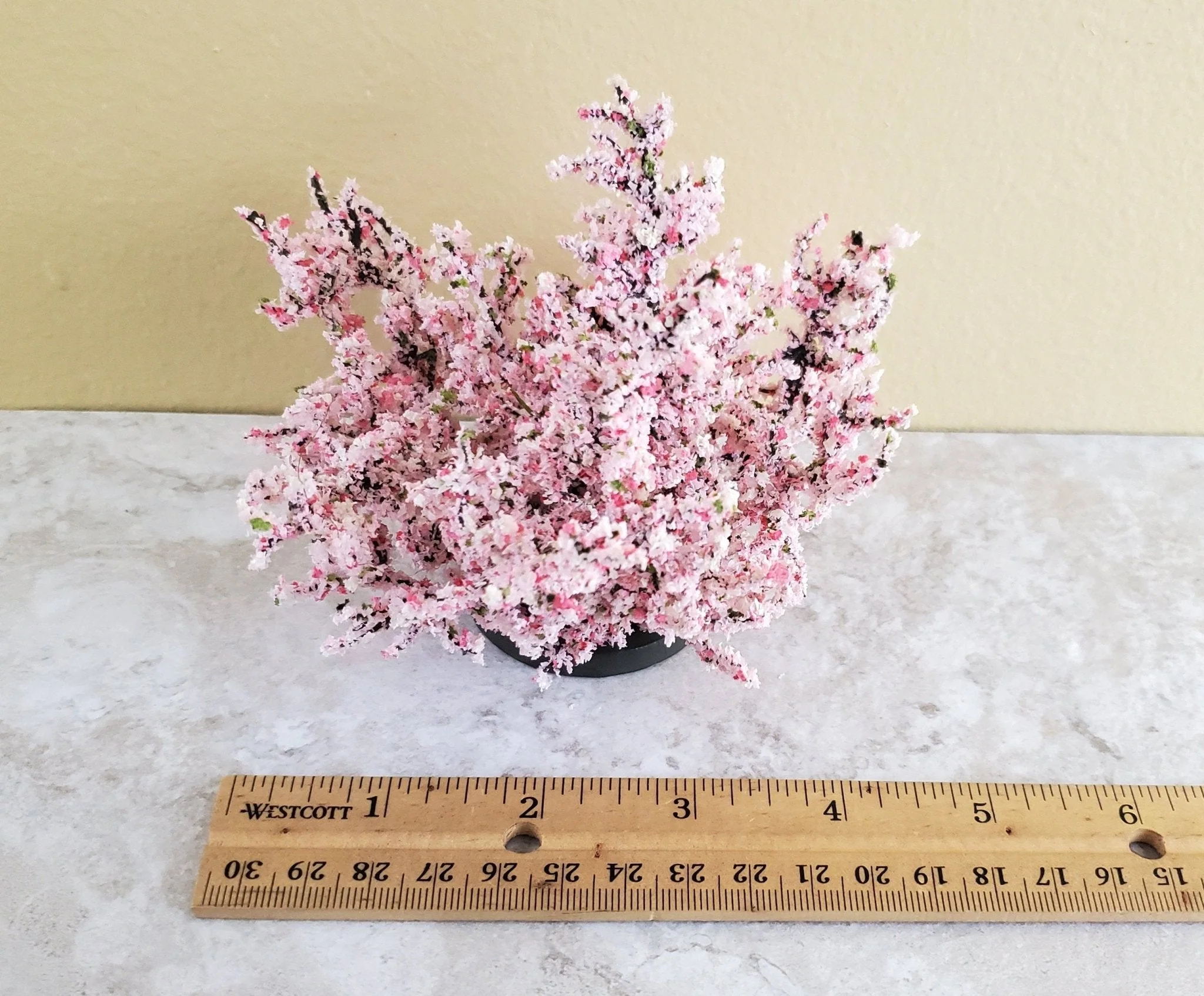 Dollhouse Miniature Flowering Shrub Bush Large Pink & White on Base 1:12 Scale - Image 3