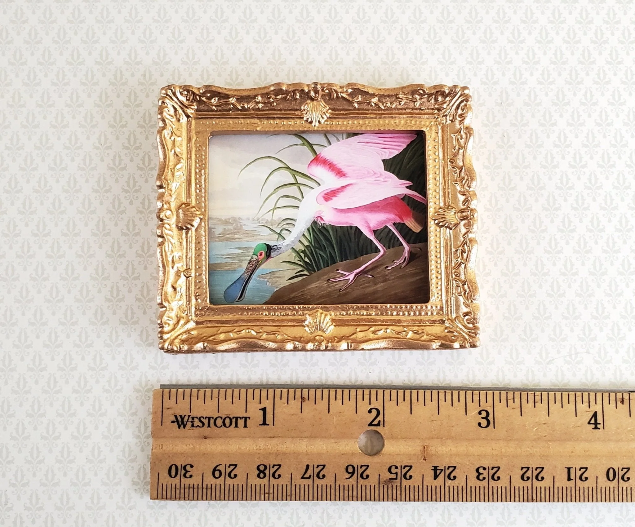 Dollhouse Miniature Framed Bird Print Roseate Spoonbill John James Audubon 1:12 Scale - Image 3
