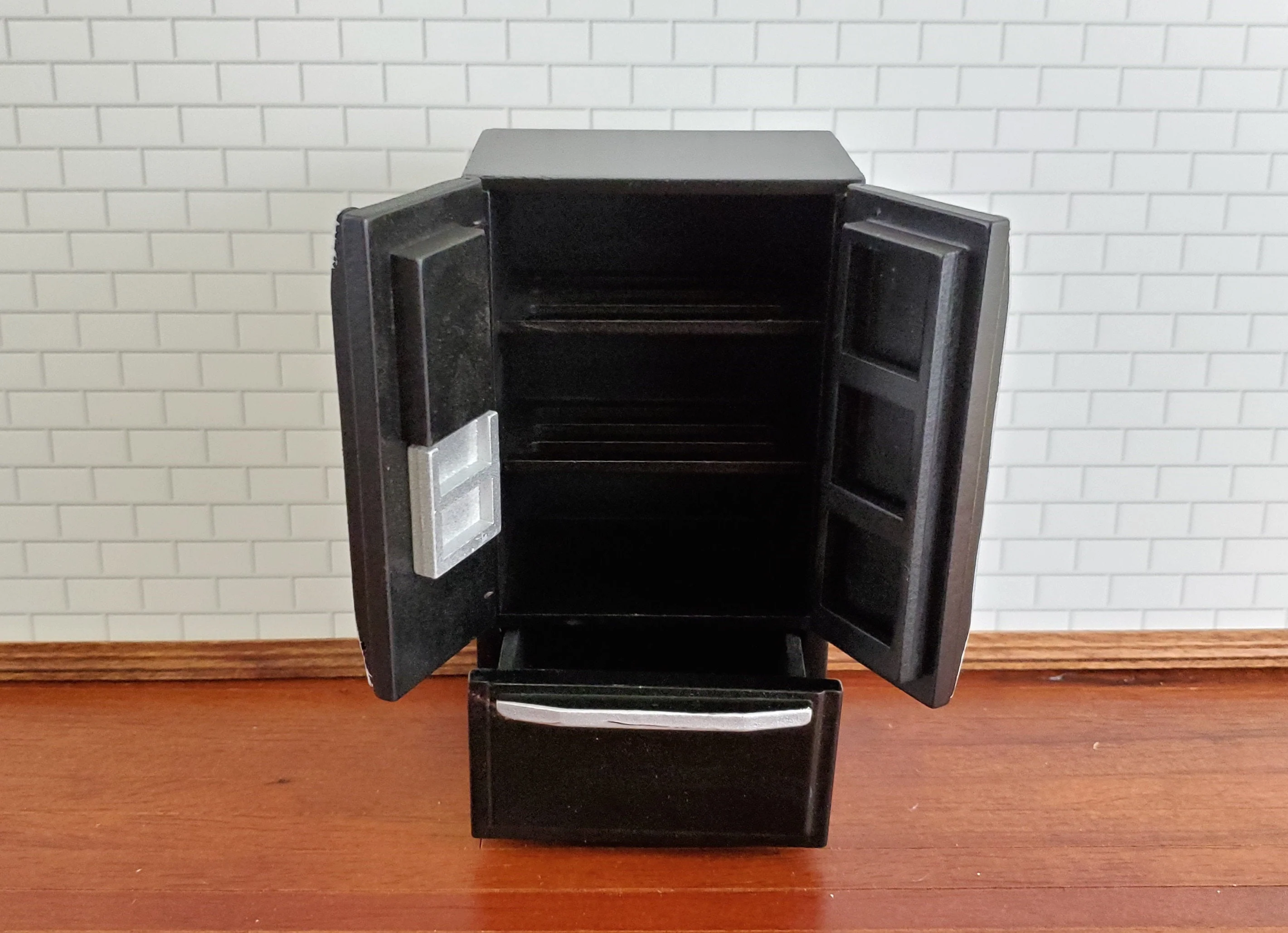Dollhouse Miniature Fridge Modern Refrigerator Black 1:12 Scale Wood Furniture - Image 3