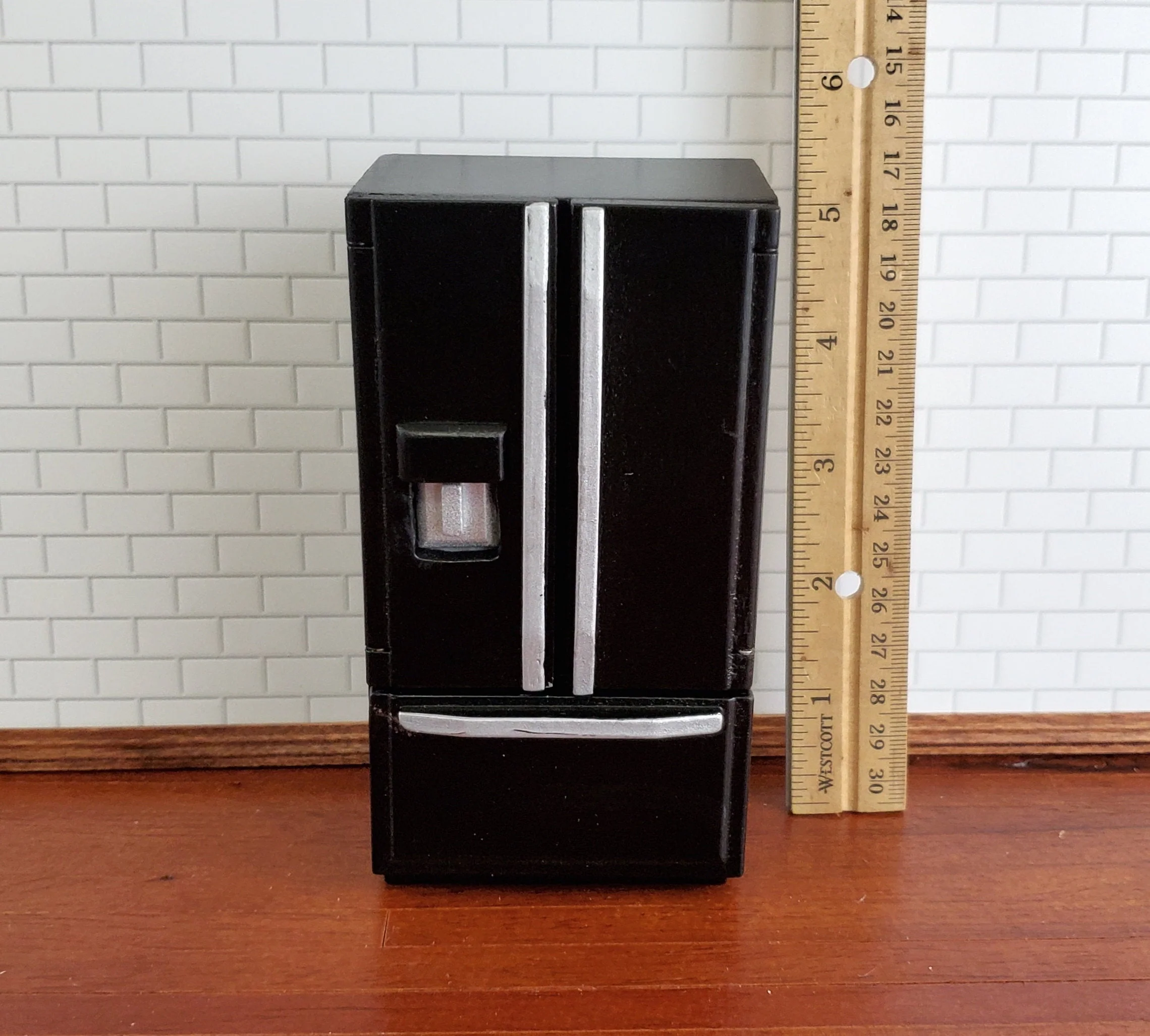 Dollhouse Miniature Fridge Modern Refrigerator Black 1:12 Scale Wood Furniture - Image 4