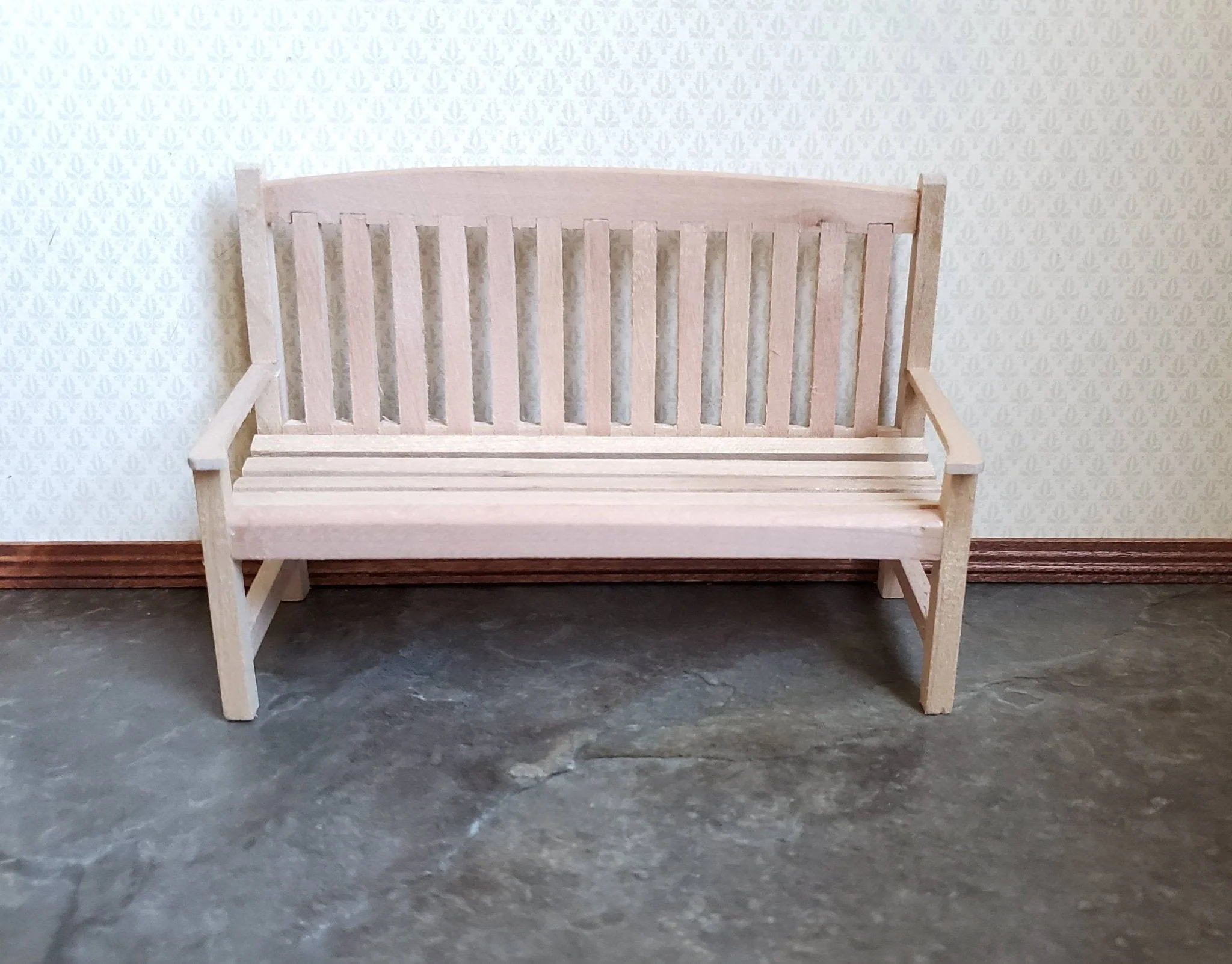 Dollhouse Miniature Garden Bench Large Classic Style Unfinished Wood 1:12 Scale Furniture