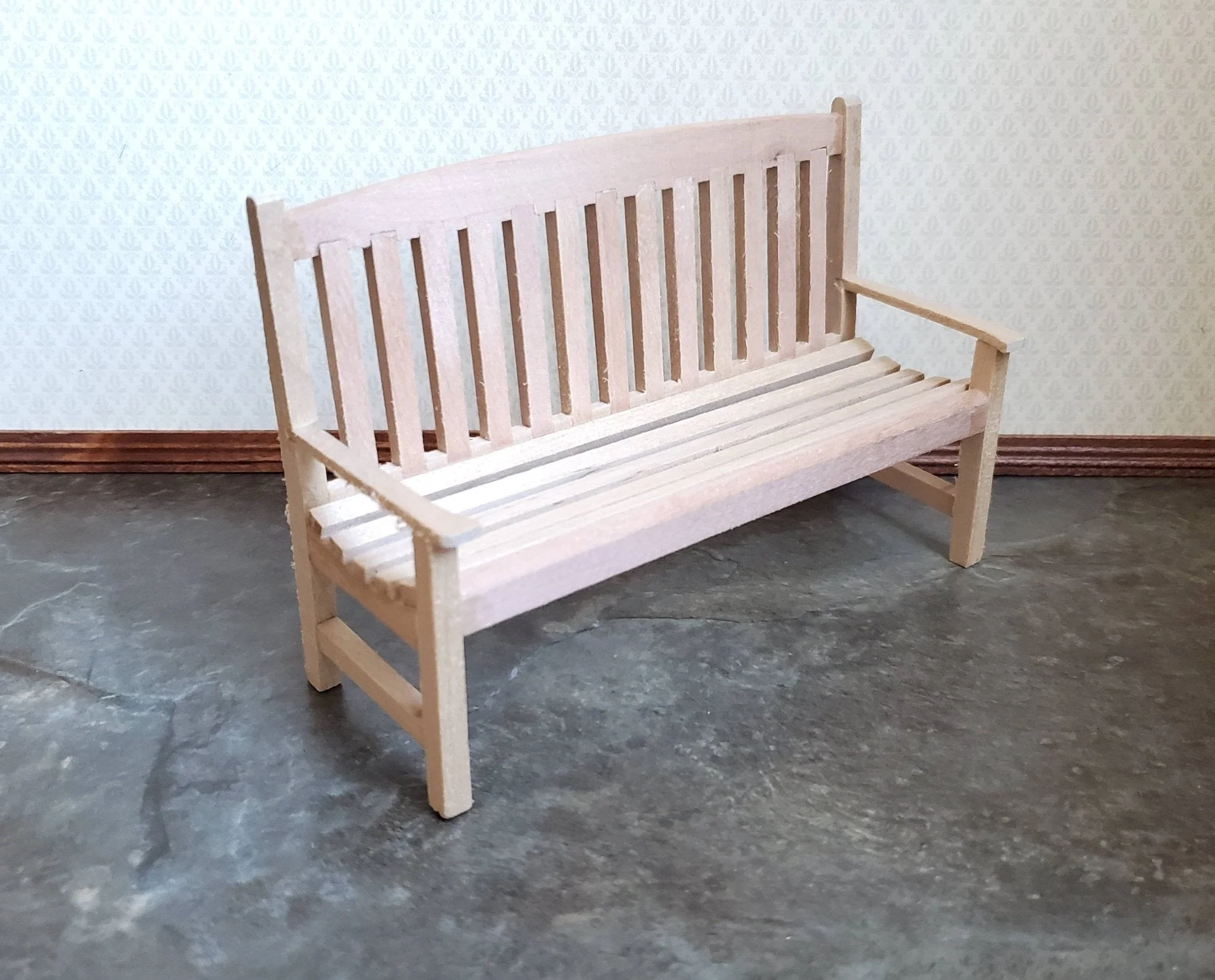 Dollhouse Miniature Garden Bench Large Classic Style Unfinished Wood 1:12 Scale Furniture - Image 2