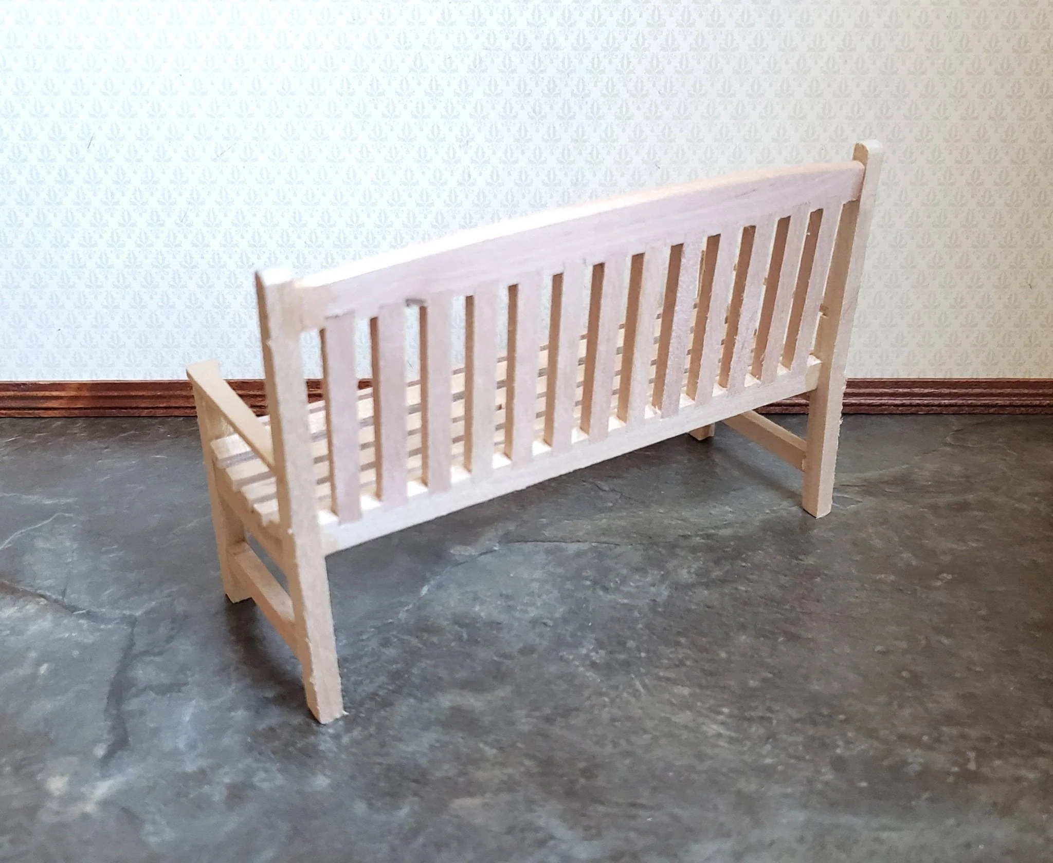 Dollhouse Miniature Garden Bench Large Classic Style Unfinished Wood 1:12 Scale Furniture - Image 3