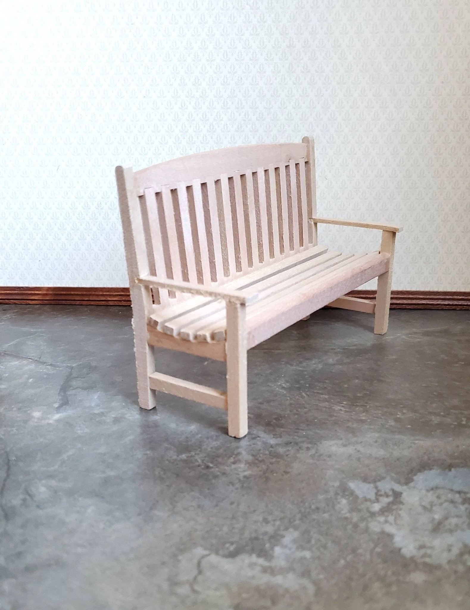 Dollhouse Miniature Garden Bench Large Classic Style Unfinished Wood 1:12 Scale Furniture - Image 4