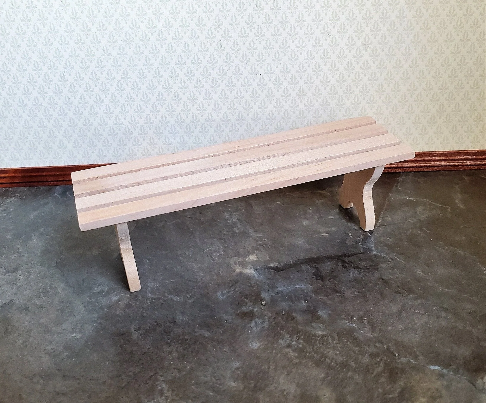 Dollhouse Miniature Garden Bench Slatted Large Unfinished Wood 1:12 Scale Furniture