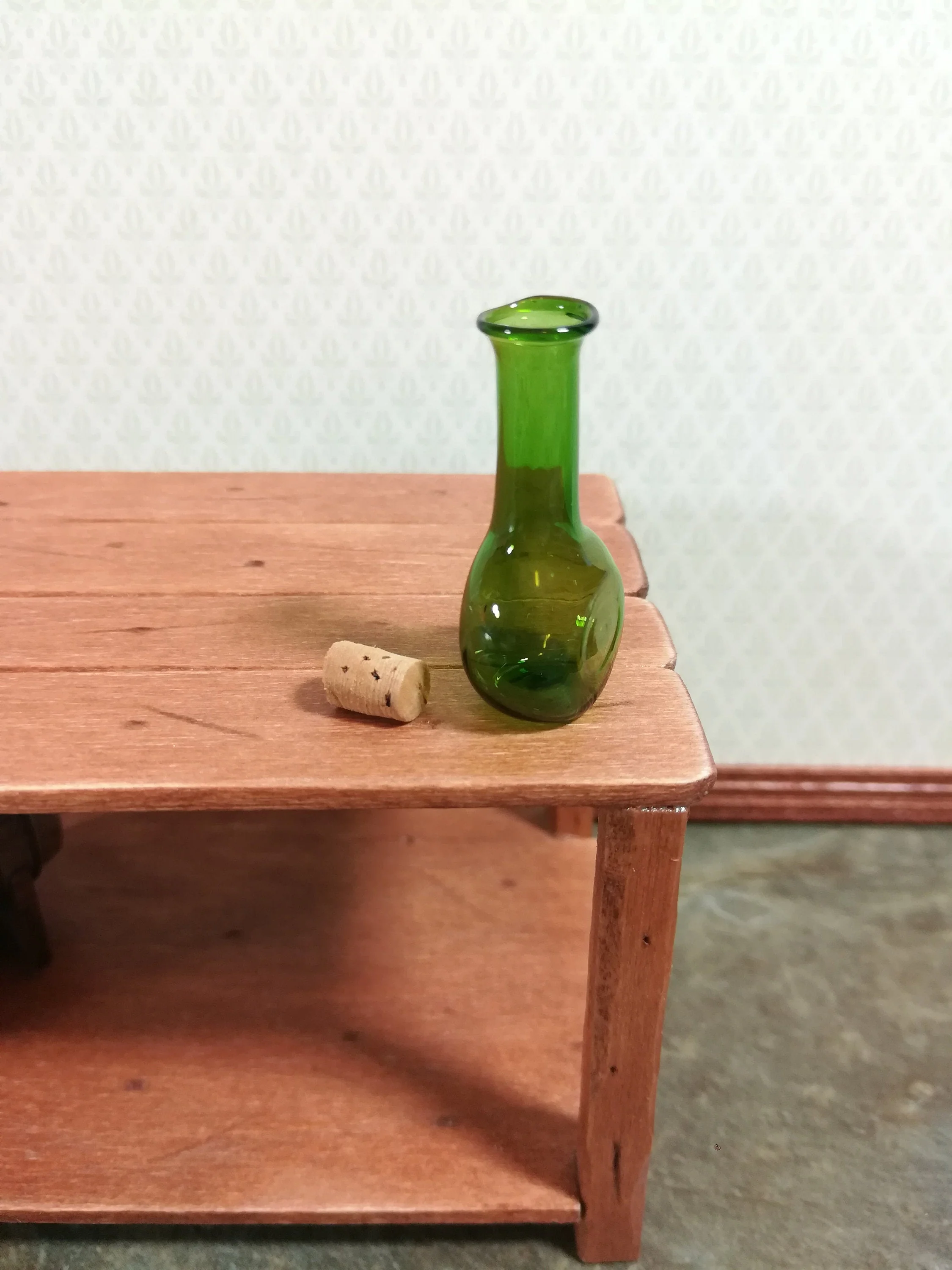 Dollhouse Miniature Glass Bottle Wine Decanter Large Green Corked 1:12 Scale - Image 3