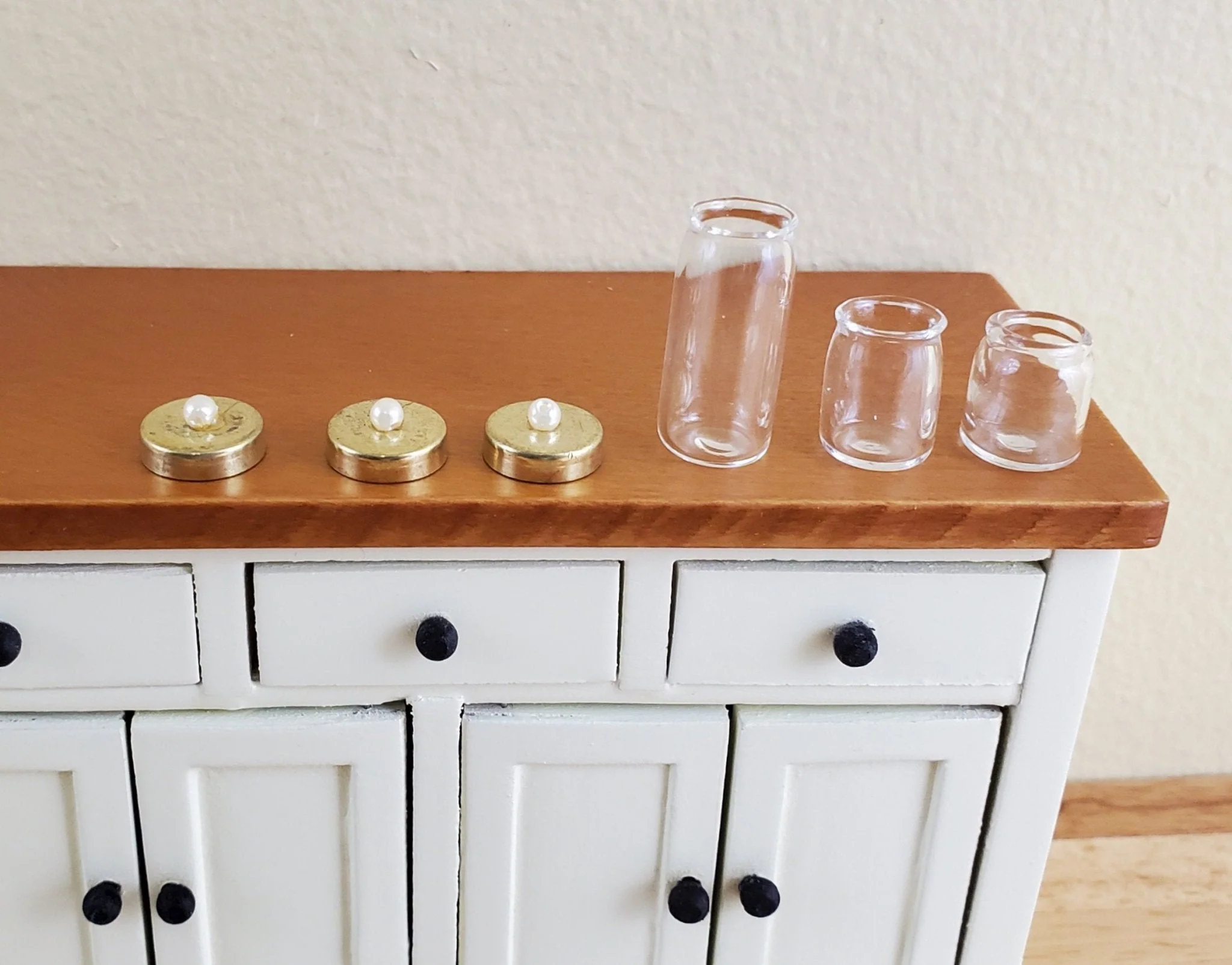 Dollhouse Miniature Glass Jars with Lids x3 Treats Spices Pasta 1:12 Scale Kitchen - Image 4