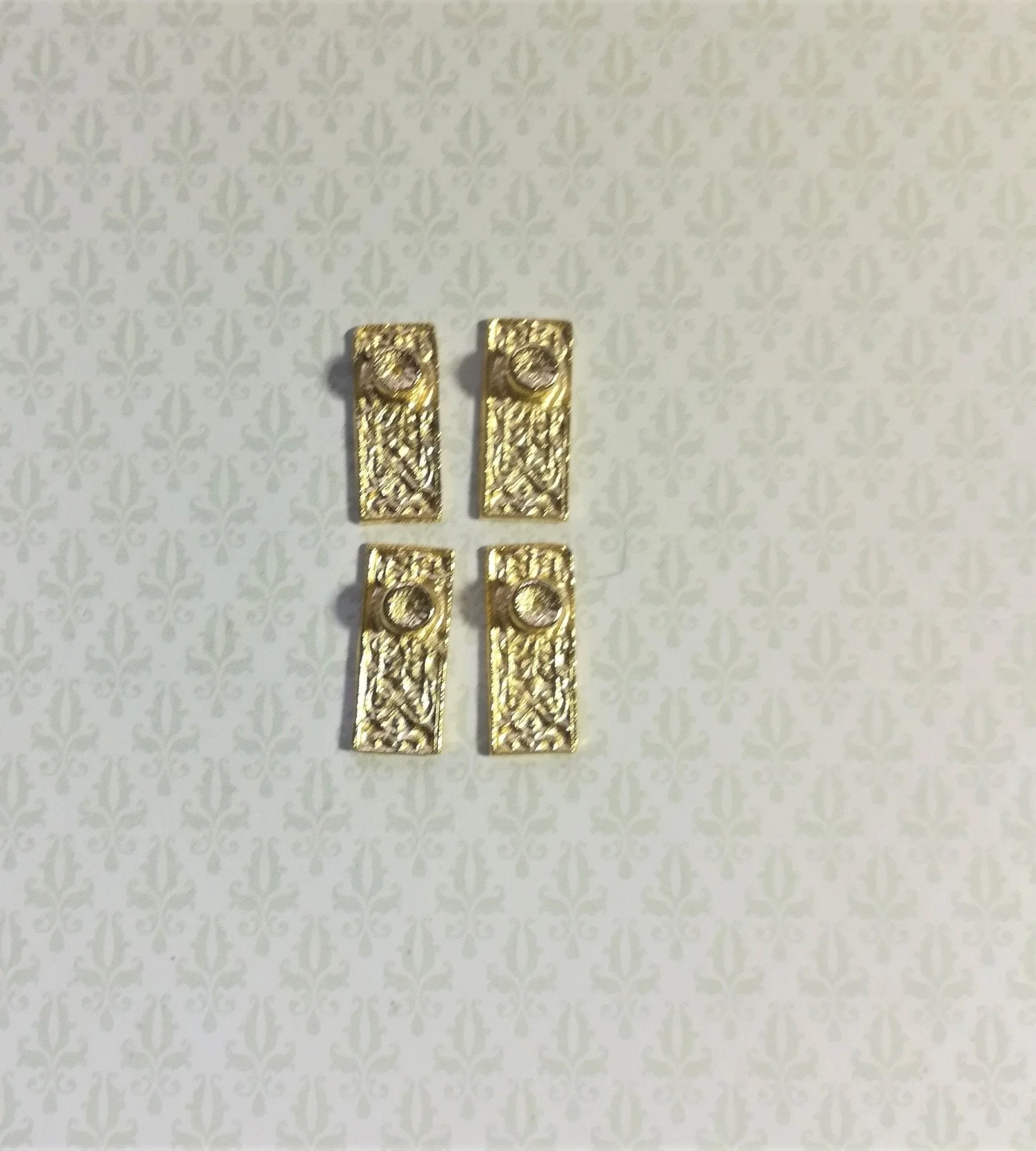 Dollhouse Gold Doorknobs Fancy with Plates Set 1:12 Scale Miniature or Fairy Garden