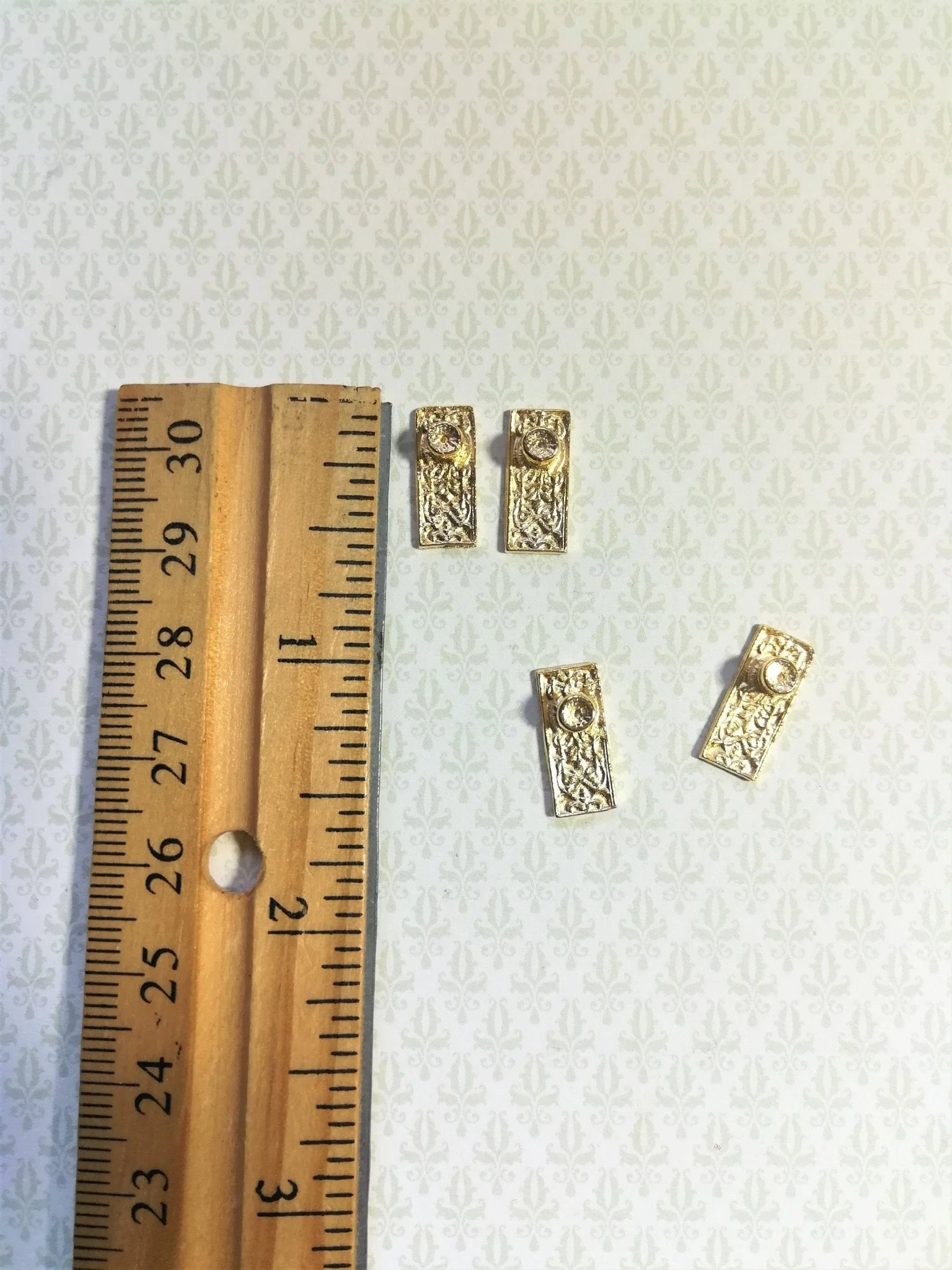 Dollhouse Gold Doorknobs Fancy with Plates Set 1:12 Scale Miniature or Fairy Garden - Image 3