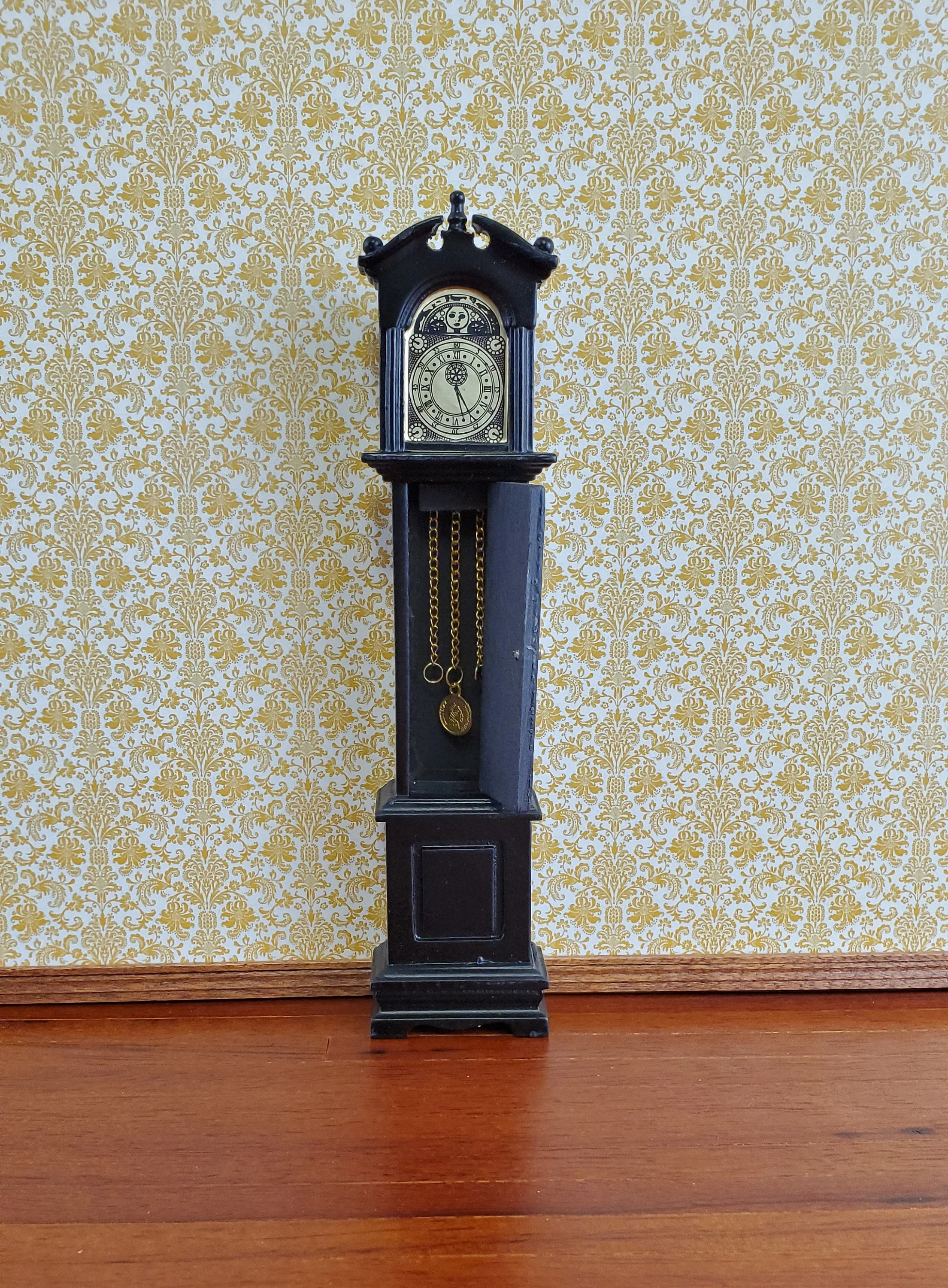 Dollhouse Miniature Grandfather Clock Opens Black Wood 1:12 Scale Furniture - Image 2