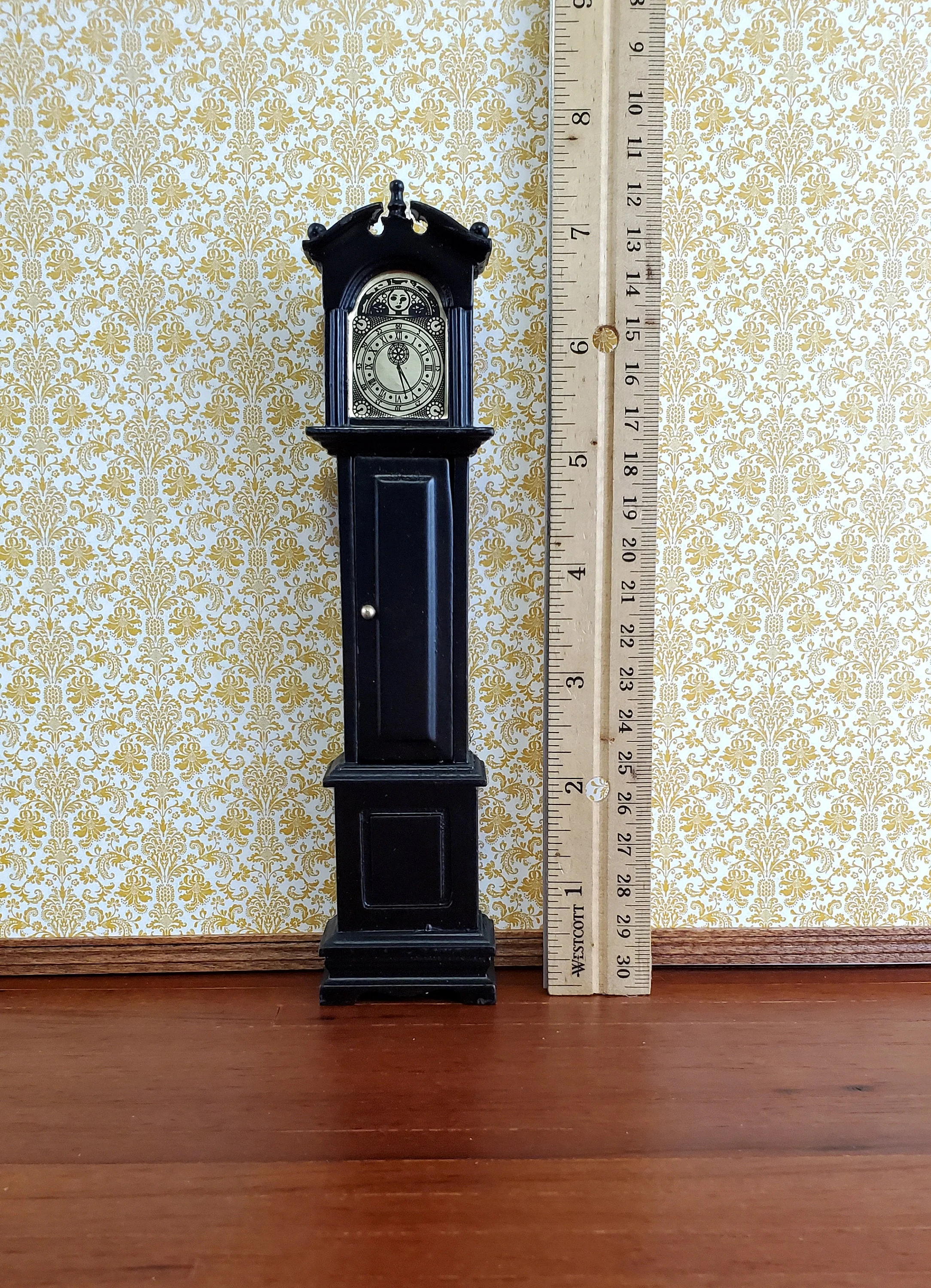 Dollhouse Miniature Grandfather Clock Opens Black Wood 1:12 Scale Furniture - Image 3