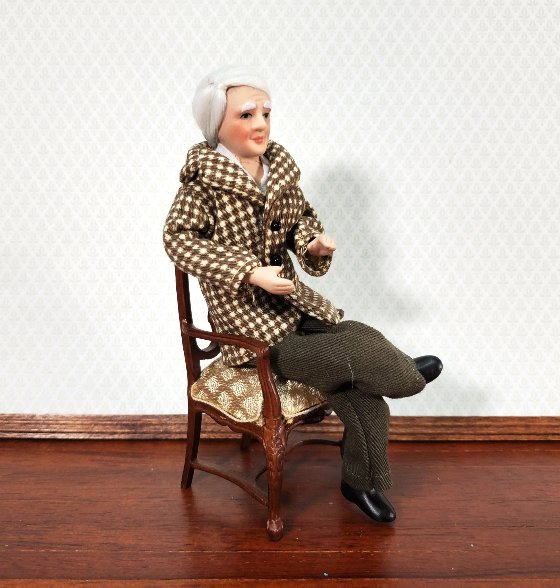 Dollhouse Miniature Grandpa Grandfather Porcelain Doll Modern Style 1:12 Scale - Image 3