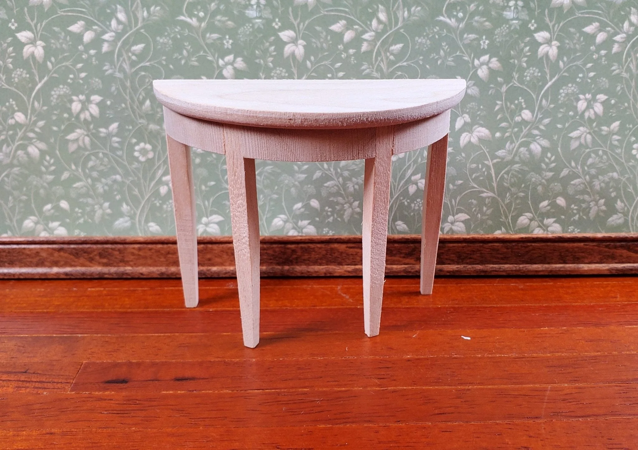 Dollhouse Half Round Hall Table 1:12 Scale Miniature Furniture Unpainted Wood - Image 2